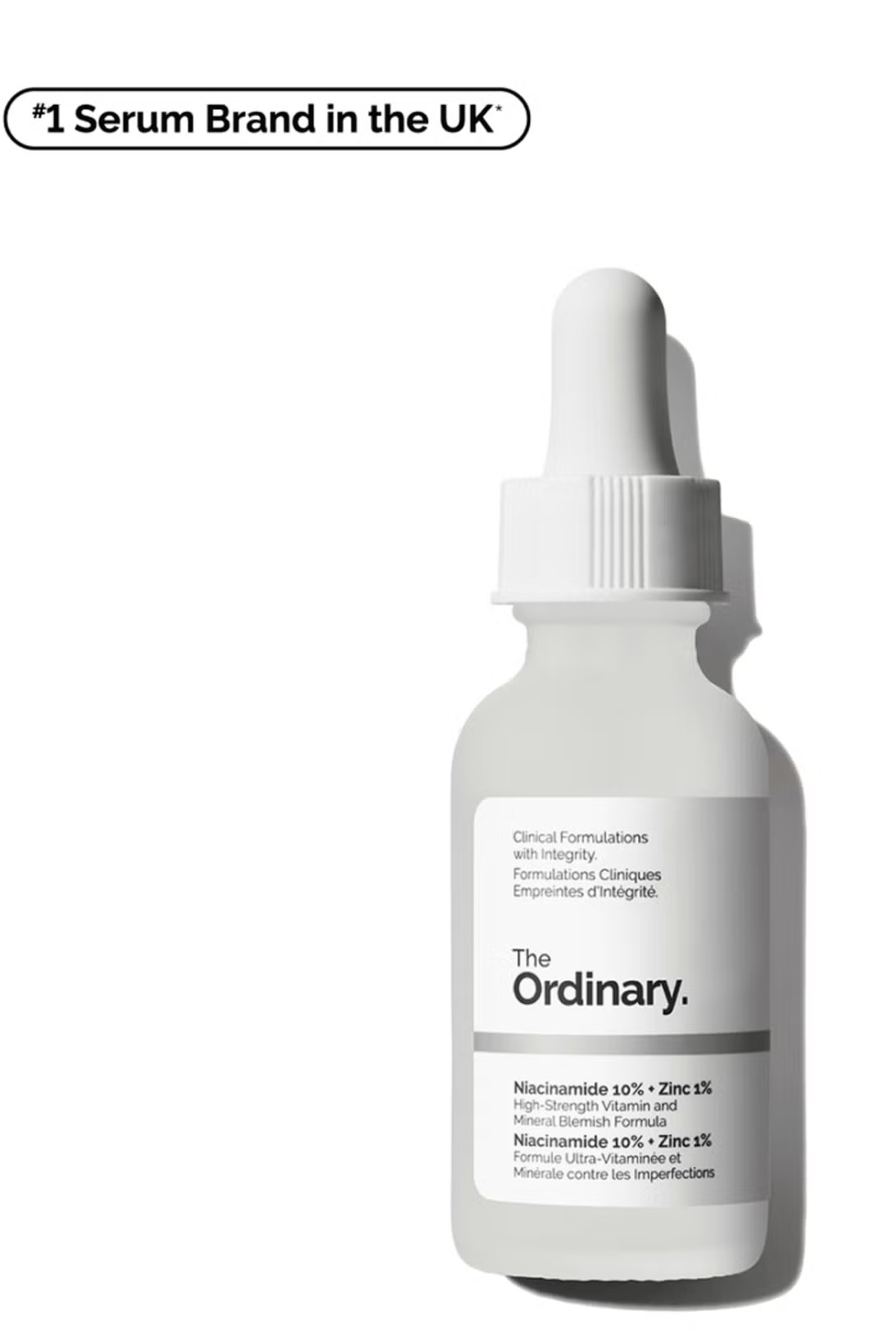 The Ordinary serum bottle with dropper on a white background Monza Outlet