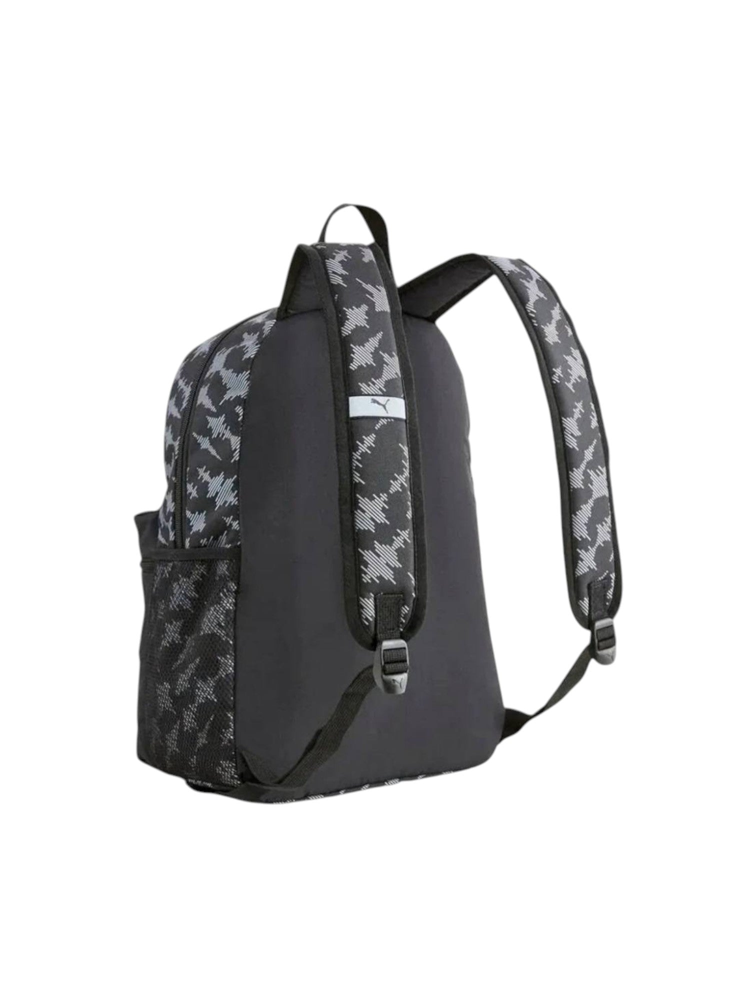 Black backpack with camouflage-patterned straps on a white background. Puma, Monza Outlet, Monza Fashion, Shein Outlet