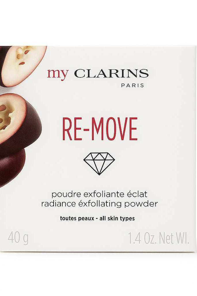 Clarins Re-Move radiating exfoliating powder packaging on a white background monza outlet, Shein outlet, monza fashion