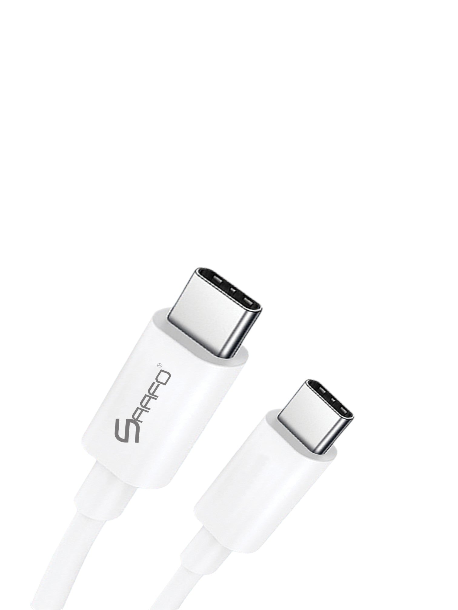 White USB-C cable with connectors on a white background. Saafo, Monza Outlet, Monza Fashion, Shein Outlet