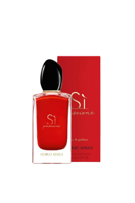 Red Giorgio Armani perfume bottle with packaging on a white background. Monza Outlet