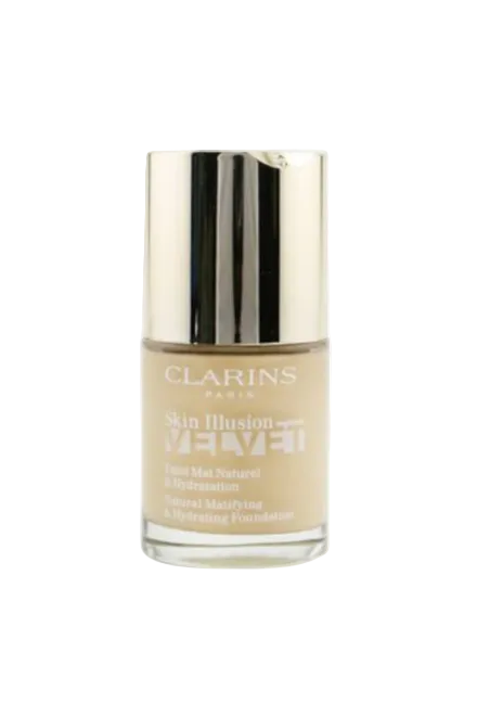 Clarins Skin Illusion foundation bottle on a white background monza outlet, Shein outlet, monza fashion