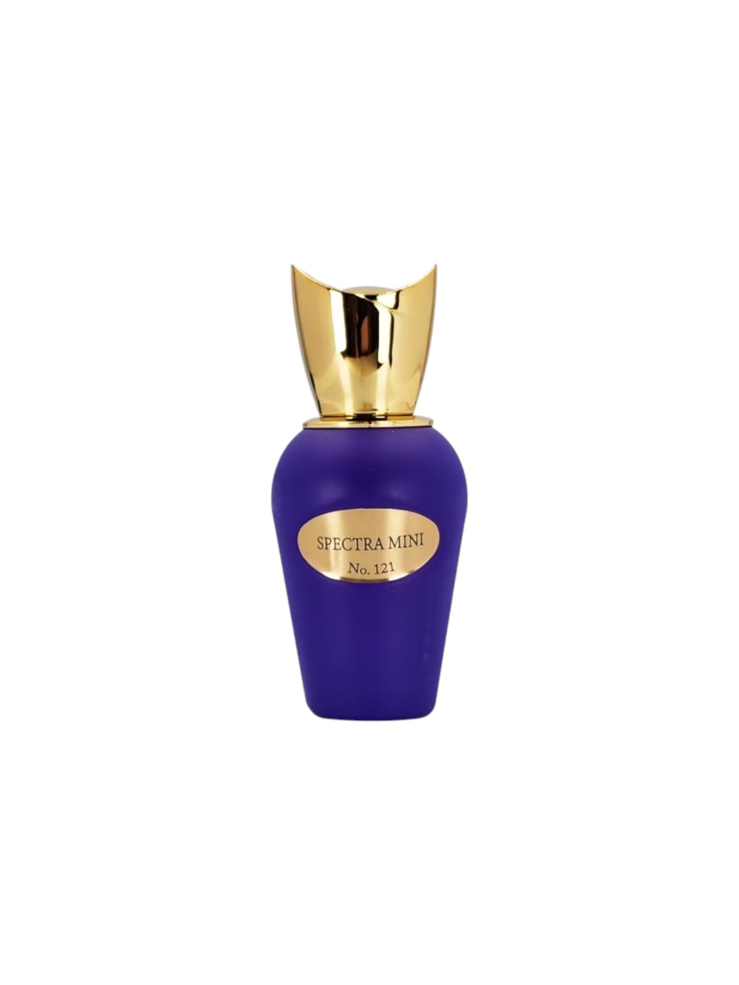 Purple perfume bottle with gold cap and label on a white background. Spectra Mini, Monza Outlet, Monza Fashion, Shein Outlet