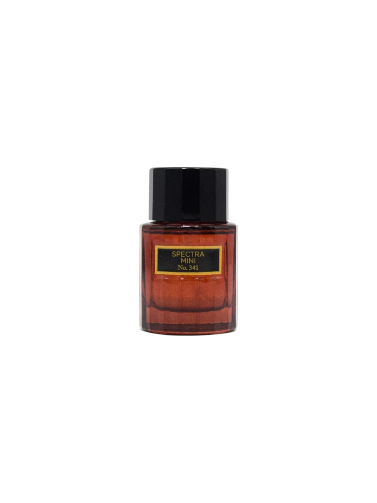 Spectra perfume bottle with black cap and red body on a white background. Spectra Mini, Monza Outlet, Monza Fashion, Shein Outlet