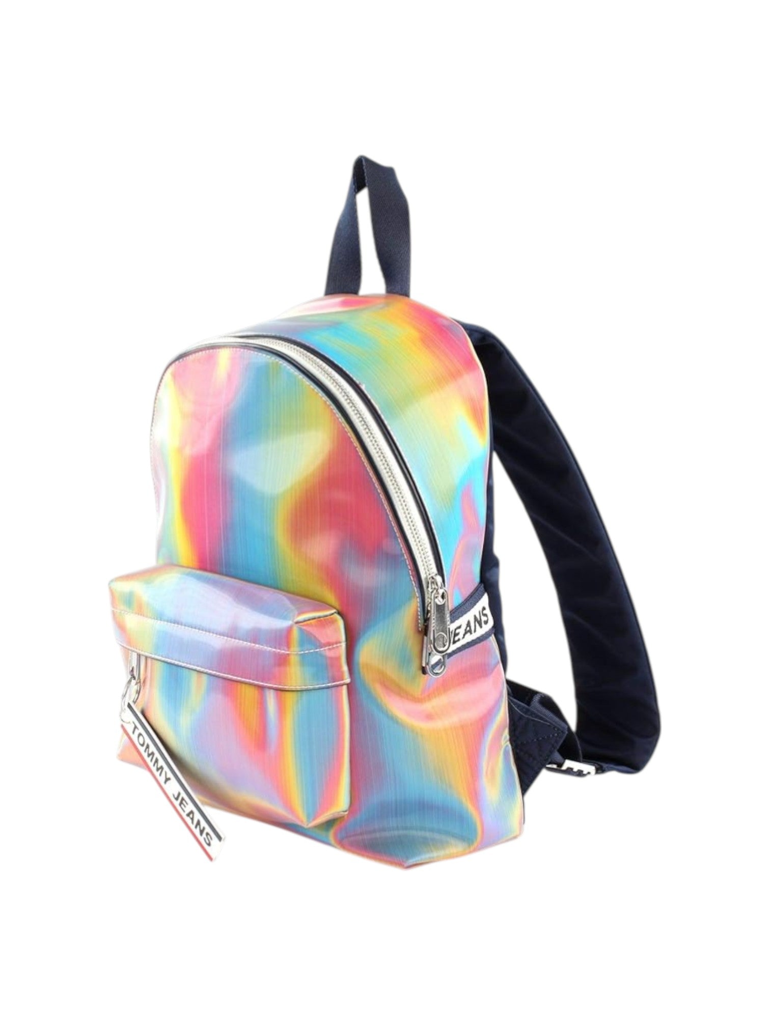 Colorful tie-dye backpack with a visible brand logo on a white background. Tommy Hilfiger, Monza Outlet, Monza Fashion, Shein Outlet