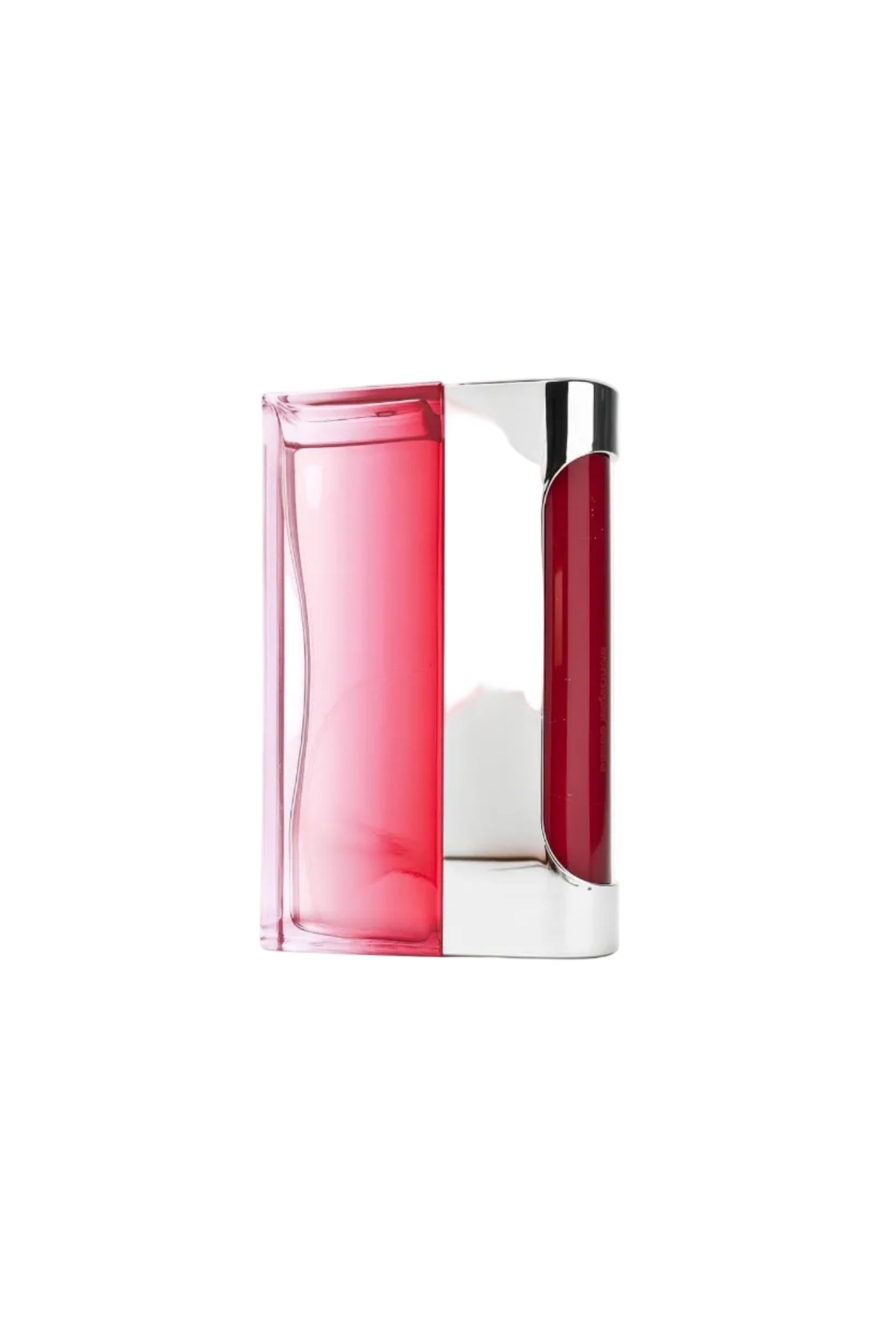 Pink and red cylindrical container with silver accents on a white background