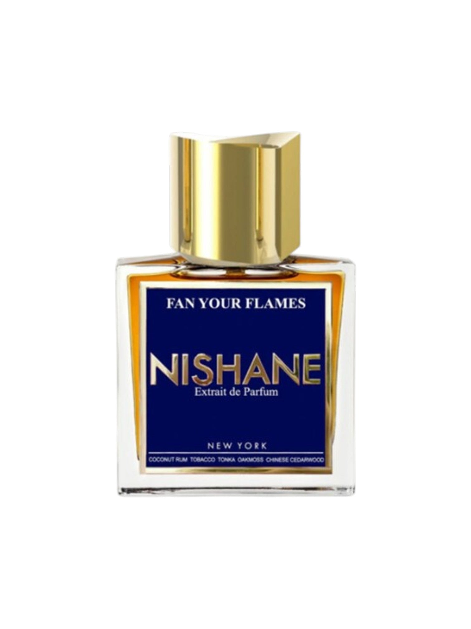 Nishane perfume bottle with gold cap on a white background. Nishane, Monza Outlet, Monza Fashion, Shein Outlet