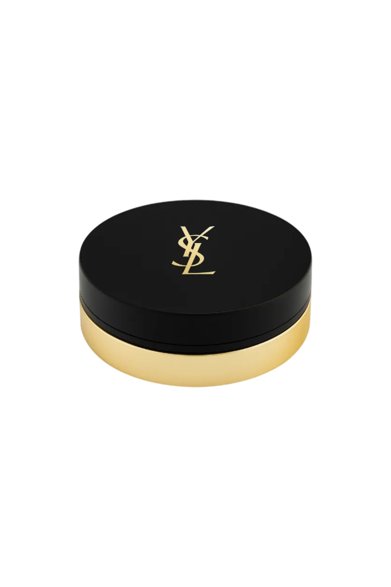 YSL makeup compact with black lid and gold base on a white background, Yves aint Lauren, Monza Outlet, Monza Fashion, Shein Outlet
