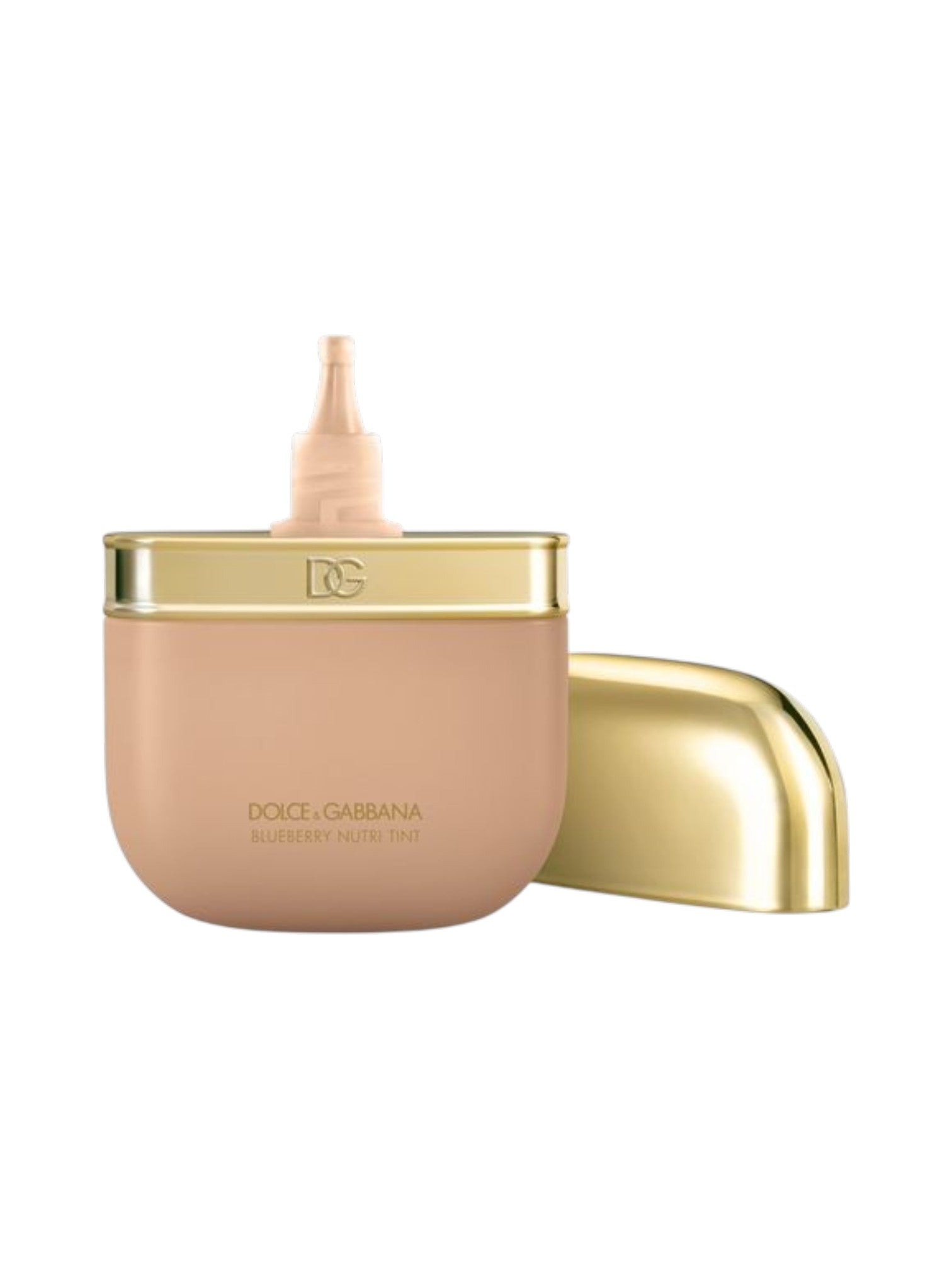 Dolce & Gabbana Glittering Nude Pink foundation jar with a gold cap, shown on a clean white background. Dolce & Gabbana, Monza Outlet, Monza Fashion, Shein Outlet