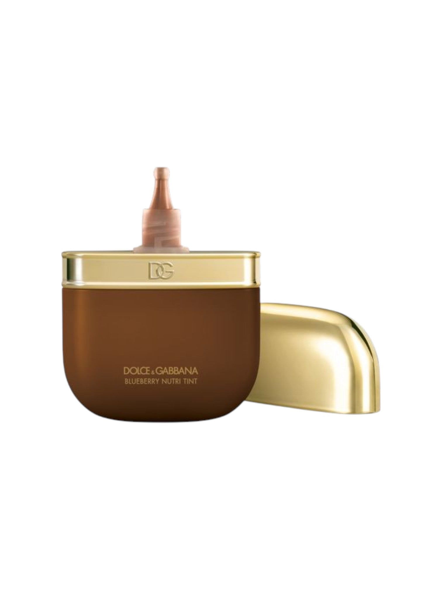 Dolce & Gabbana Blueberry Nails Tint jar in a rich brown color with a metallic gold cap and applicator tip, shown against a plain white background. Dolce & Gabbana, Monza Outlet, Monza Fashion, Shein Outlet