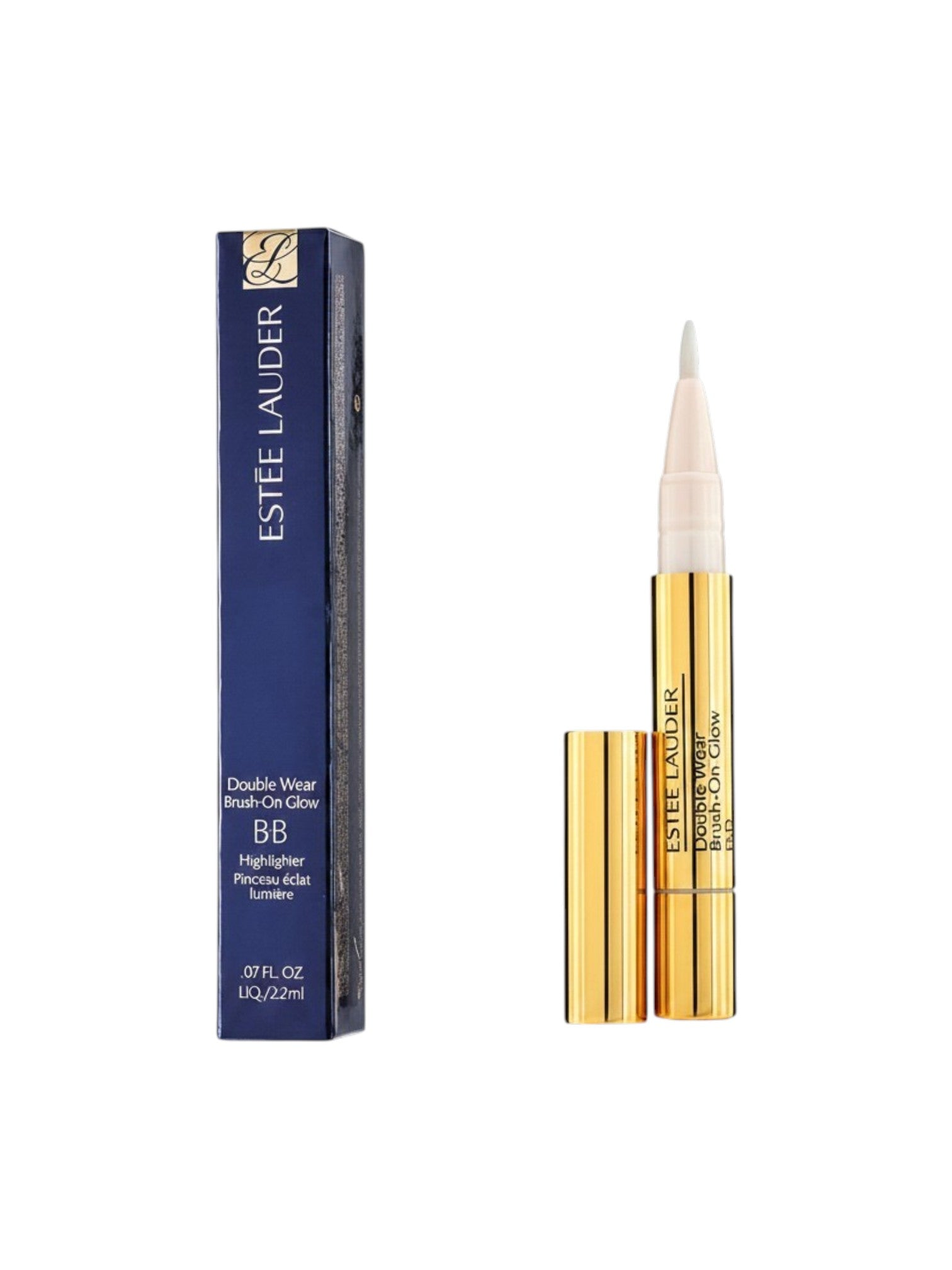 Estée Lauder BB Highlighter pen with packaging on a white background. Estée Lauder, Monza Outlet, Monza Fashion, Shein Outlet