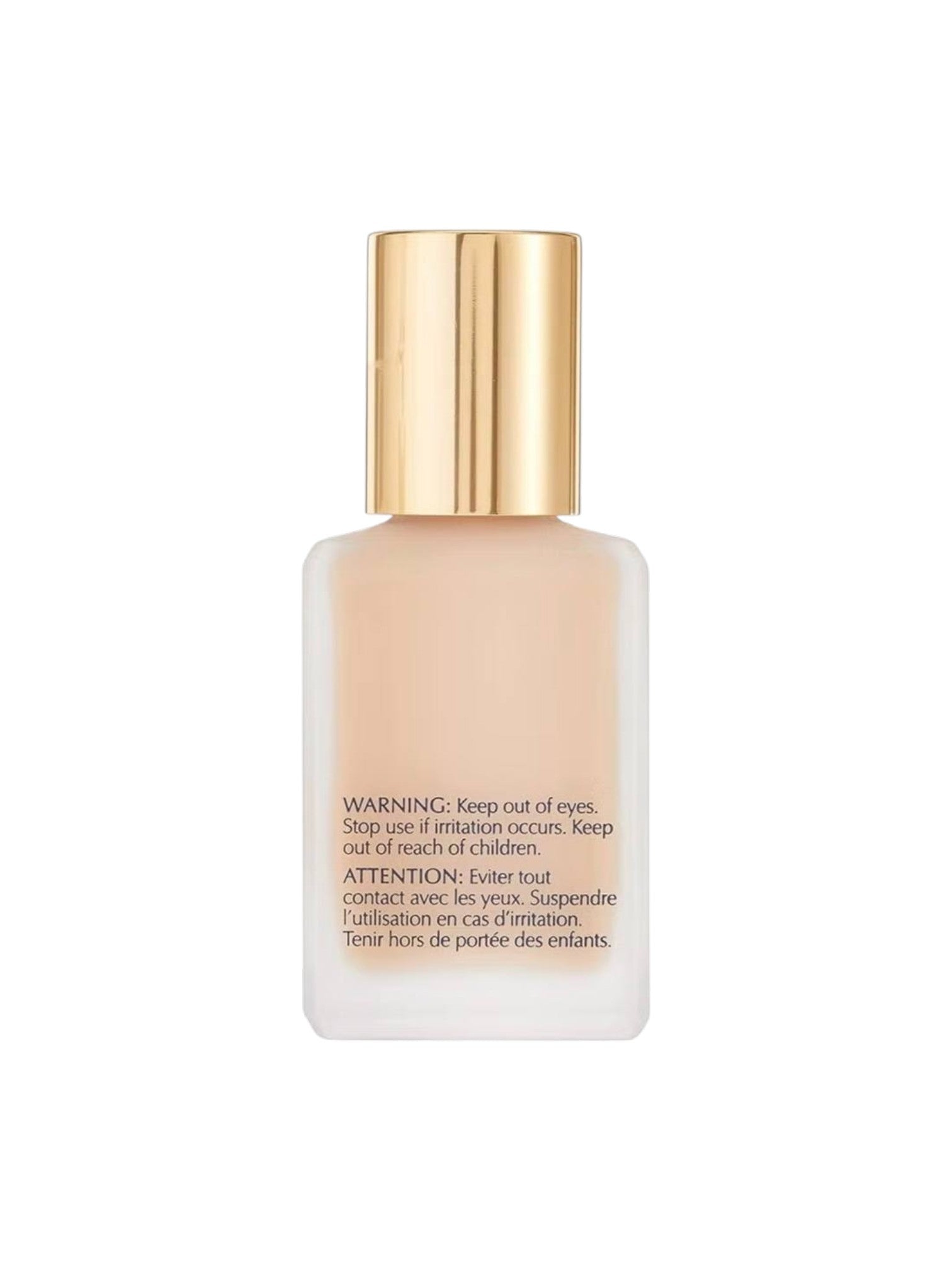 Skincare bottle with gold cap on a white background. Estée Lauder, Monza Outlet, Monza Fashion, Shein Outlet