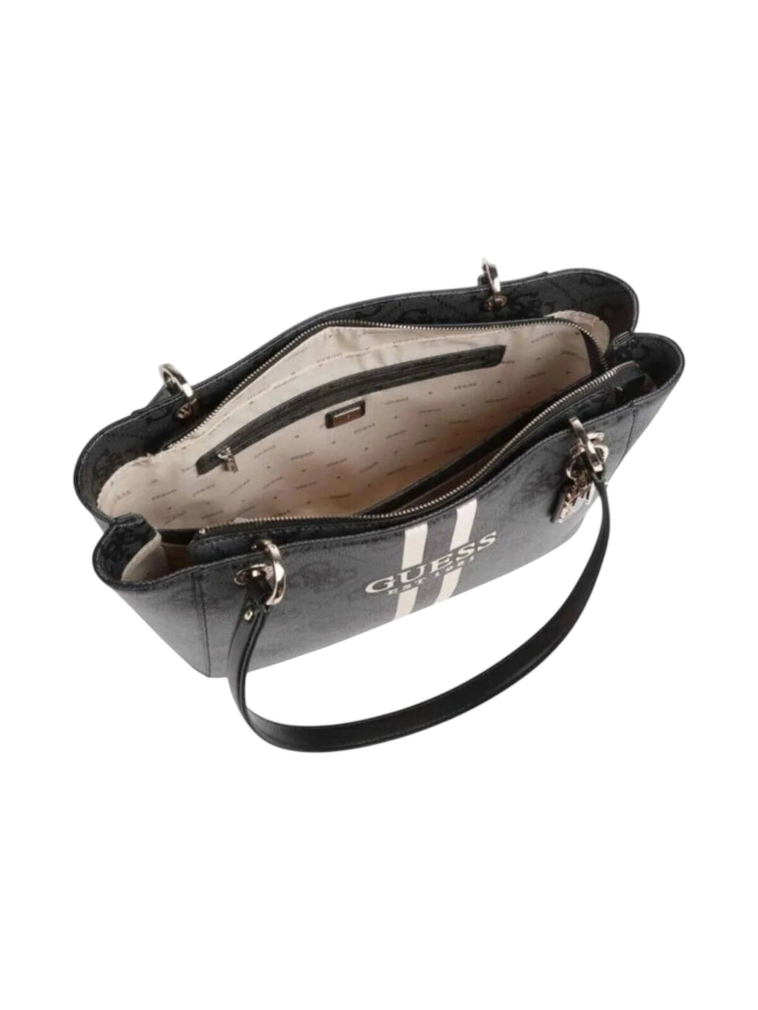 Black handbag with visible brand logo on a white background. Guess, Monza Outlet, Monza Fashion, Shein Outlet