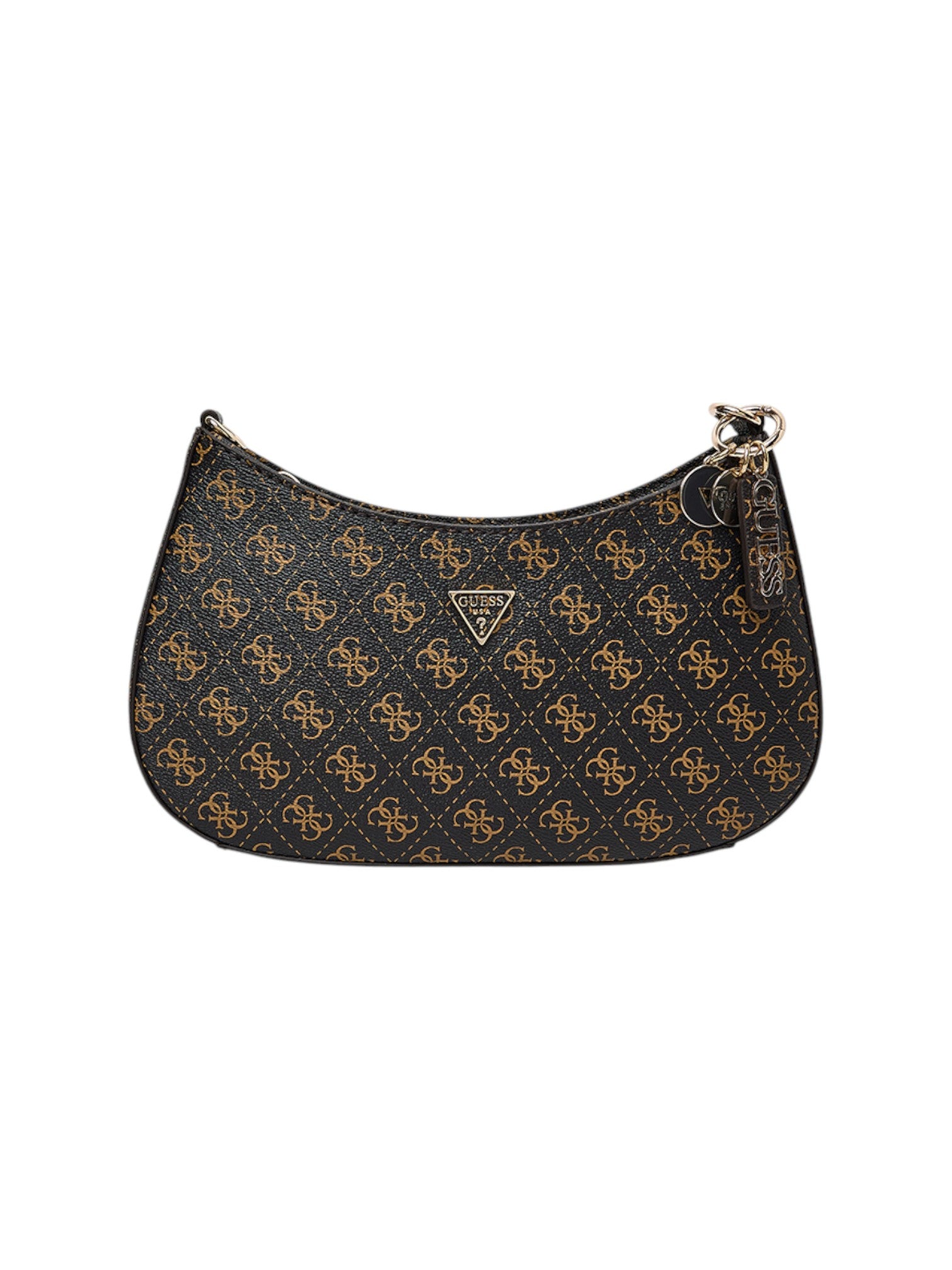 Black handbag with gold pattern on a white background. Guess, Monza Outlet, Monza Fashion, Shein Outlet