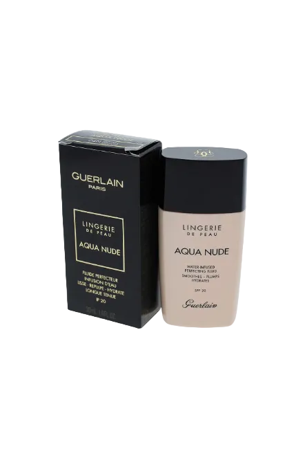 Guerlain Lingerie de Peau Aqua Nude foundation with packaging on a white background. Monza Outlet