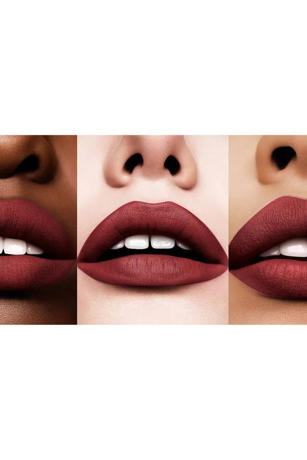 Three different lip shades shown on a person's lips. Monza Outlet