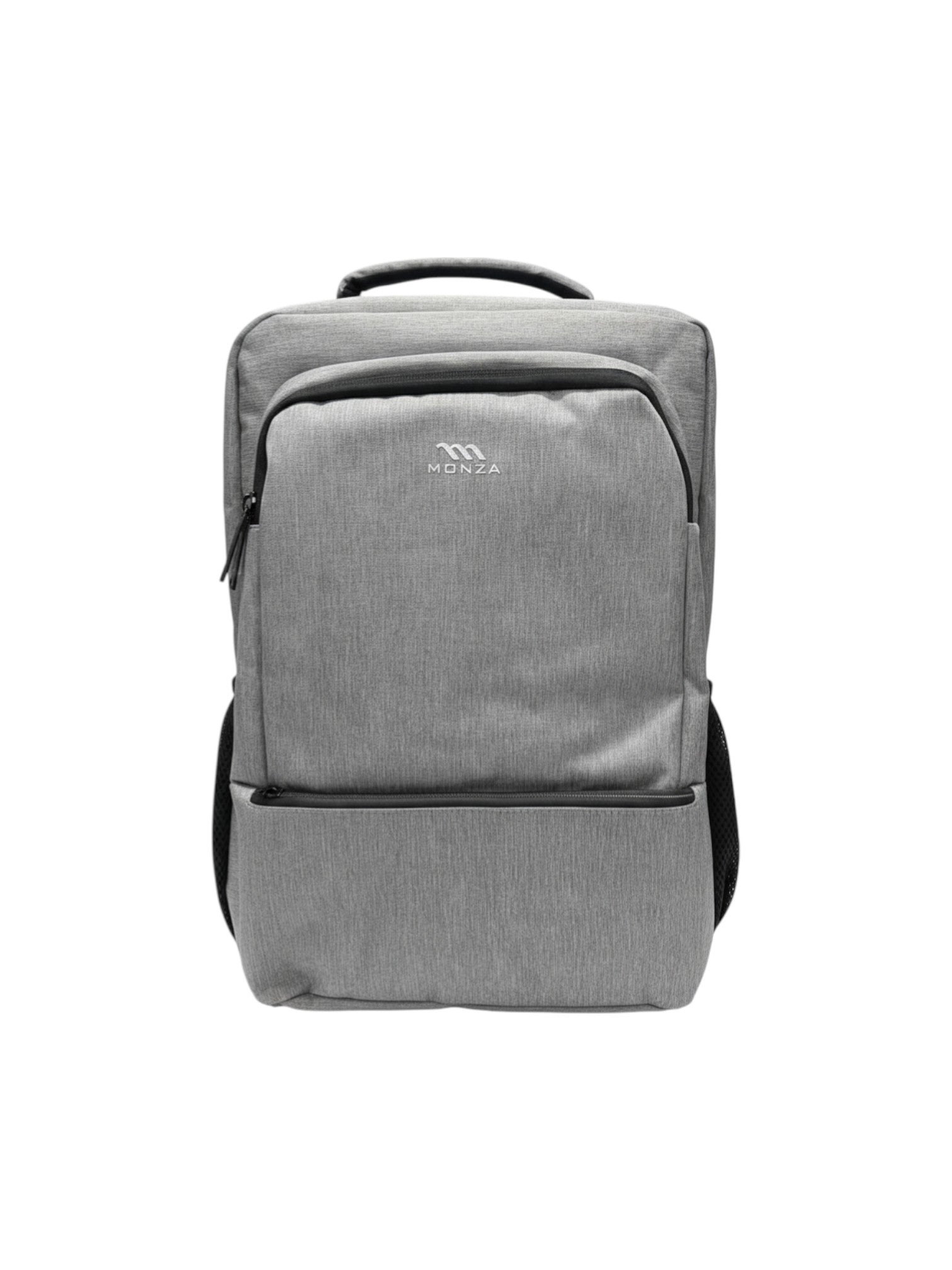 Gray backpack with a brand logo on a white background. Monza Italy, Monza Outlet, Monza Fashion, Shein Outlet