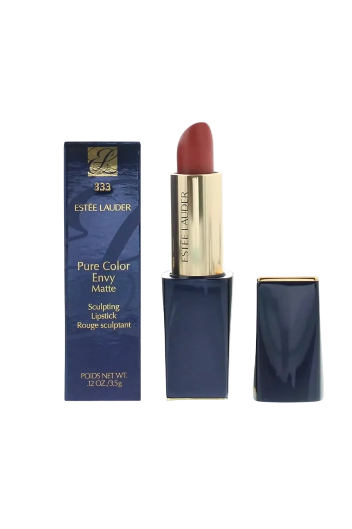 Estée Lauder Pure Color Envy Matte lipstick with packaging on a white background Monza Outlet