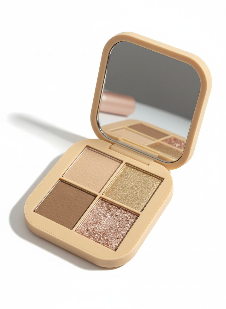Makeup palette with four colors and a mirror on a white background.  Riva Girl, Monza Outlet, Monza Fashion, Shein Outlet 