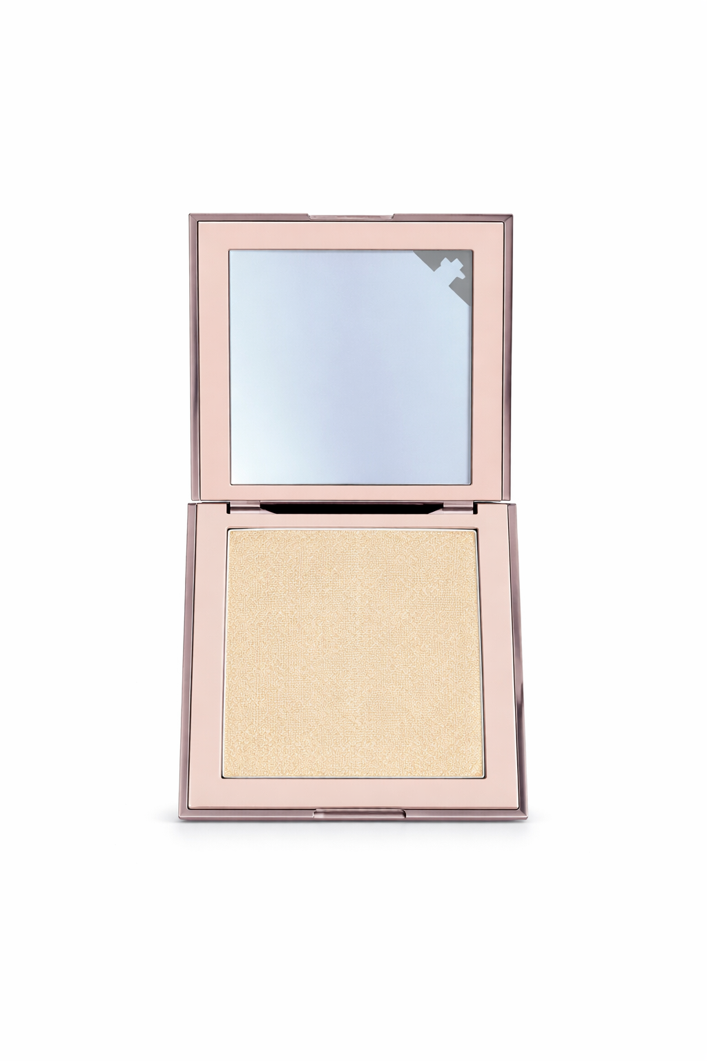 Compact powder with mirror in a pink case on a white background. Riva Girl, Monza Outlet, Monza Fashion, Shein Outlet 