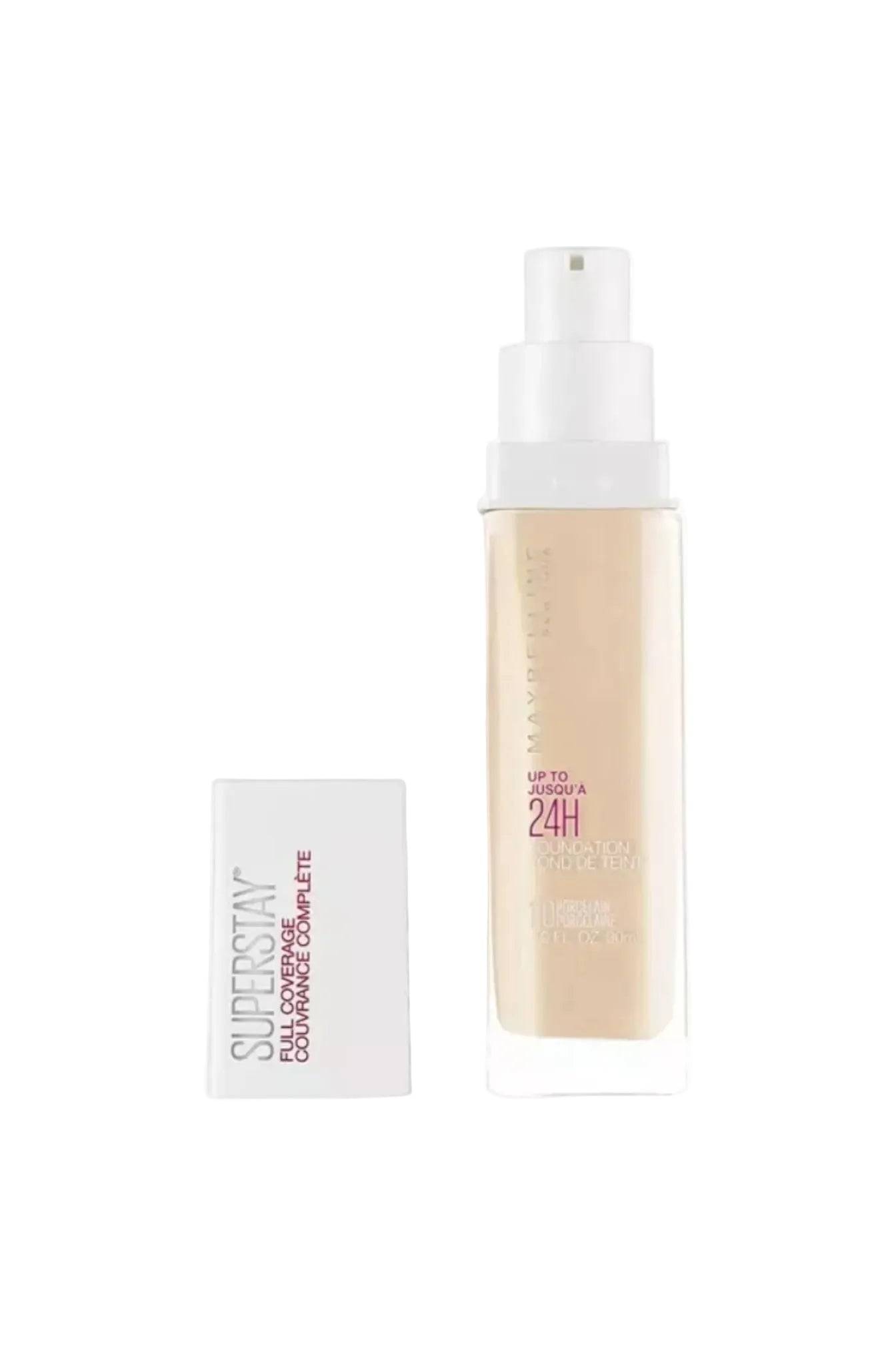 Superstay foundation bottle with packaging on a white background monza outlet, Shein outlet, monza fashion