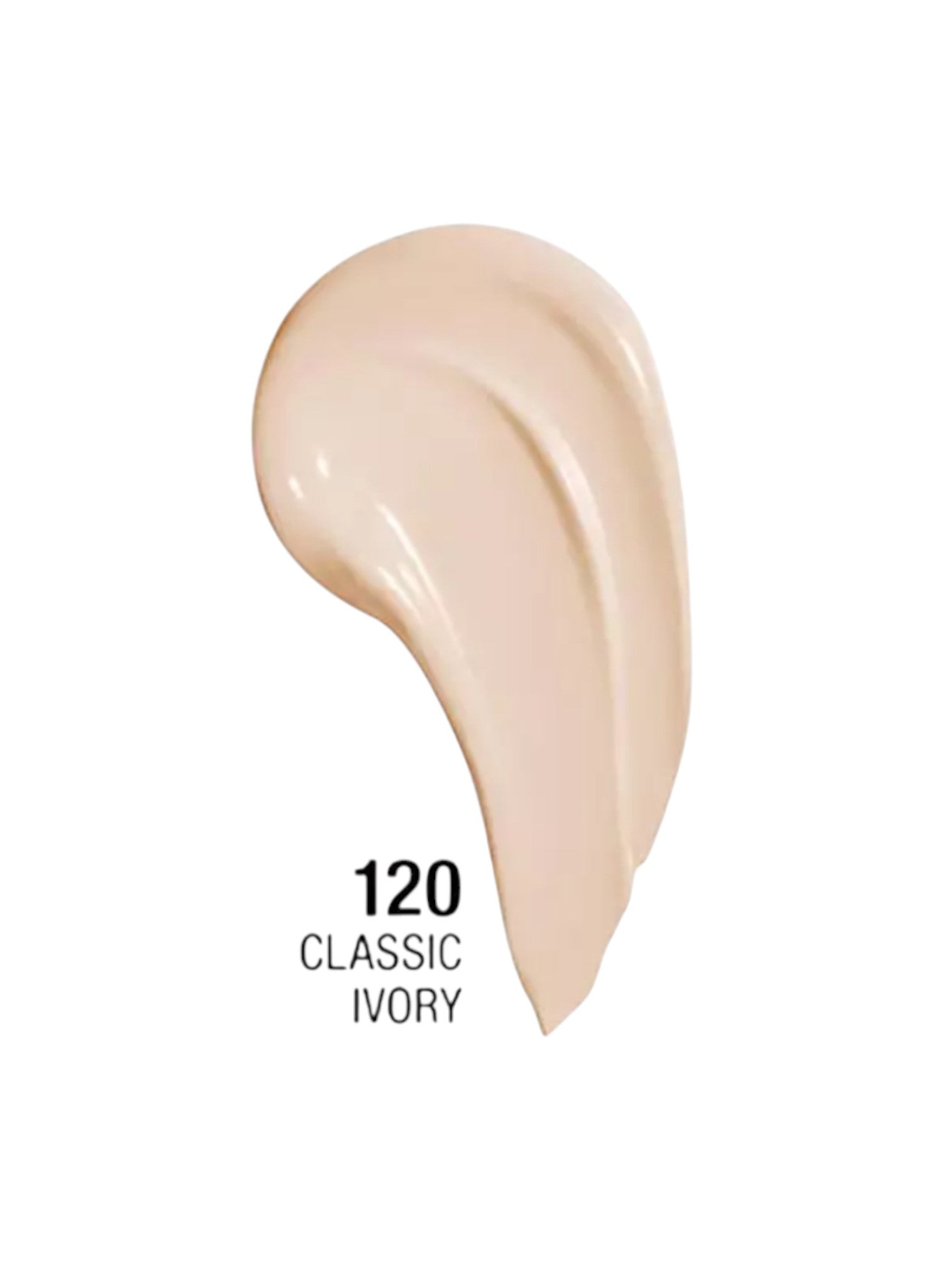 Beige makeup swatch labeled '120 Classic Ivory' on a white background monza outlet, Shein outlet, monza fashion