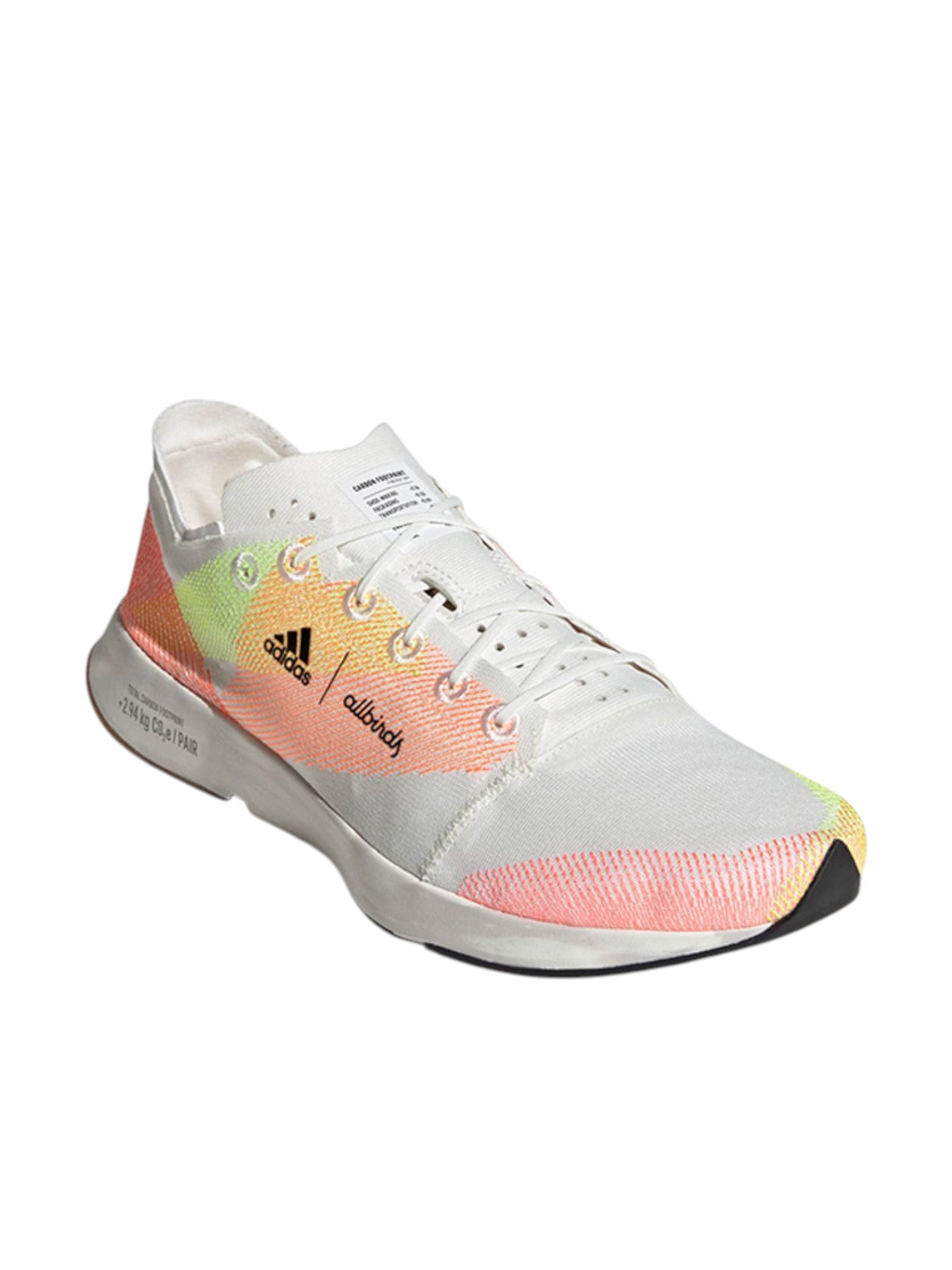 White Adidas sneaker with colorful sole on a white background. Adidas, Monza Outlet, Monza Fashion, Shein Outlet