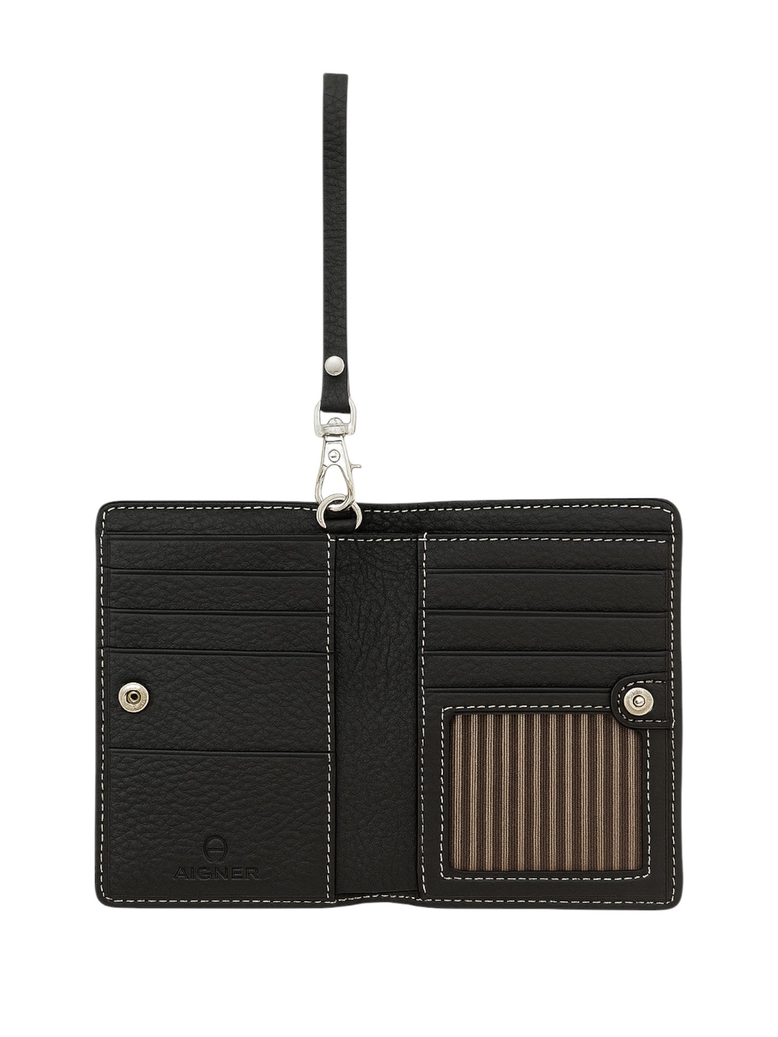 Black wallet with a strap on a white background, Aigner, Monza Outlet, Monza Fashion, Shein Outlet