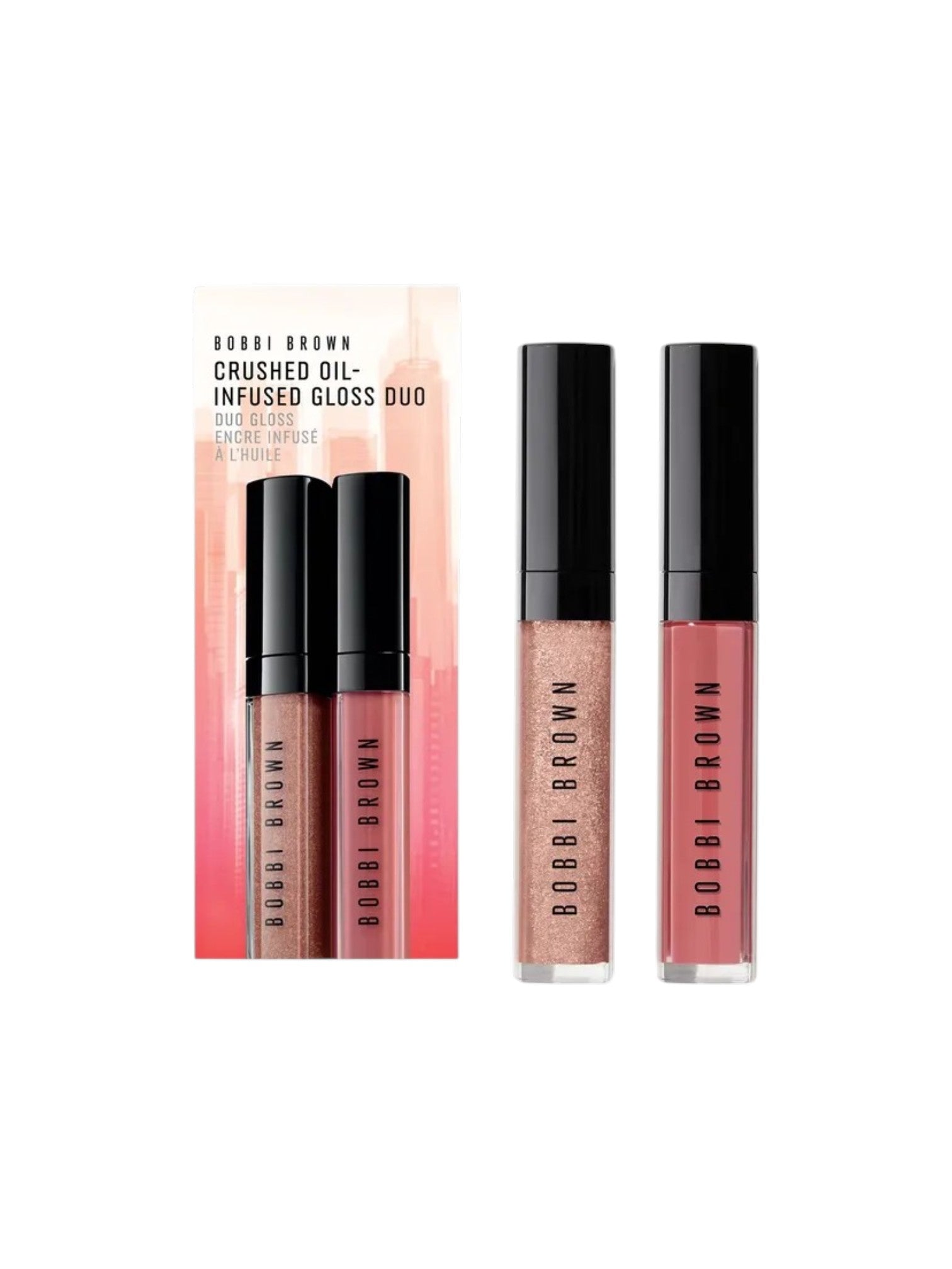 Bobbi Brown lip gloss duo with packaging on a white background. Bobbi Brown, Monza Outlet, Monza Fashion, Shein Outlet