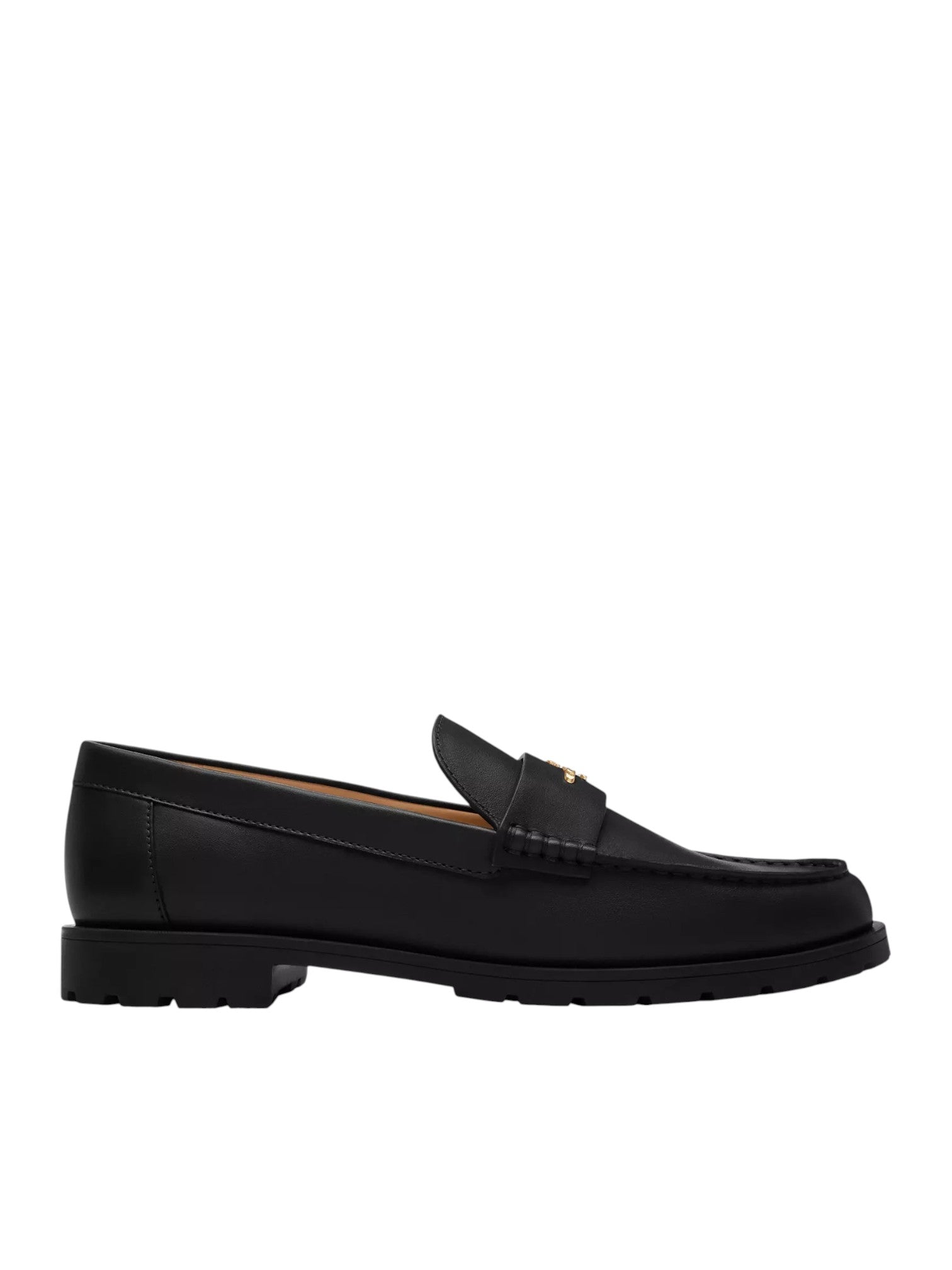 Black loafer shoe on a white background. Coach, Monza Outlet, Monza Fashion, Shein Outlet