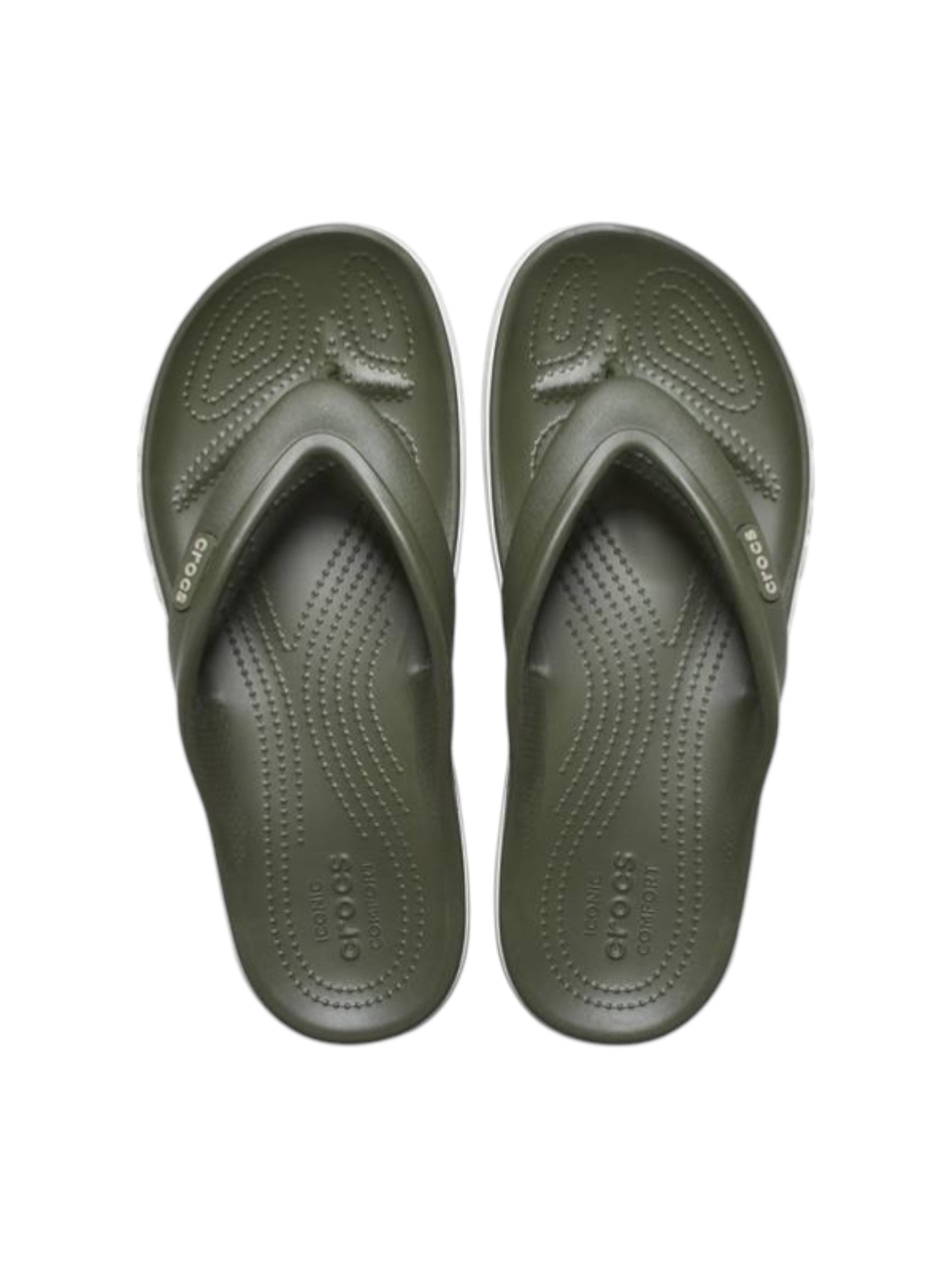 Pair of green flip-flops on a white background. Crocs, Monza Outlet, Monza Fashion, Shein Outlet 