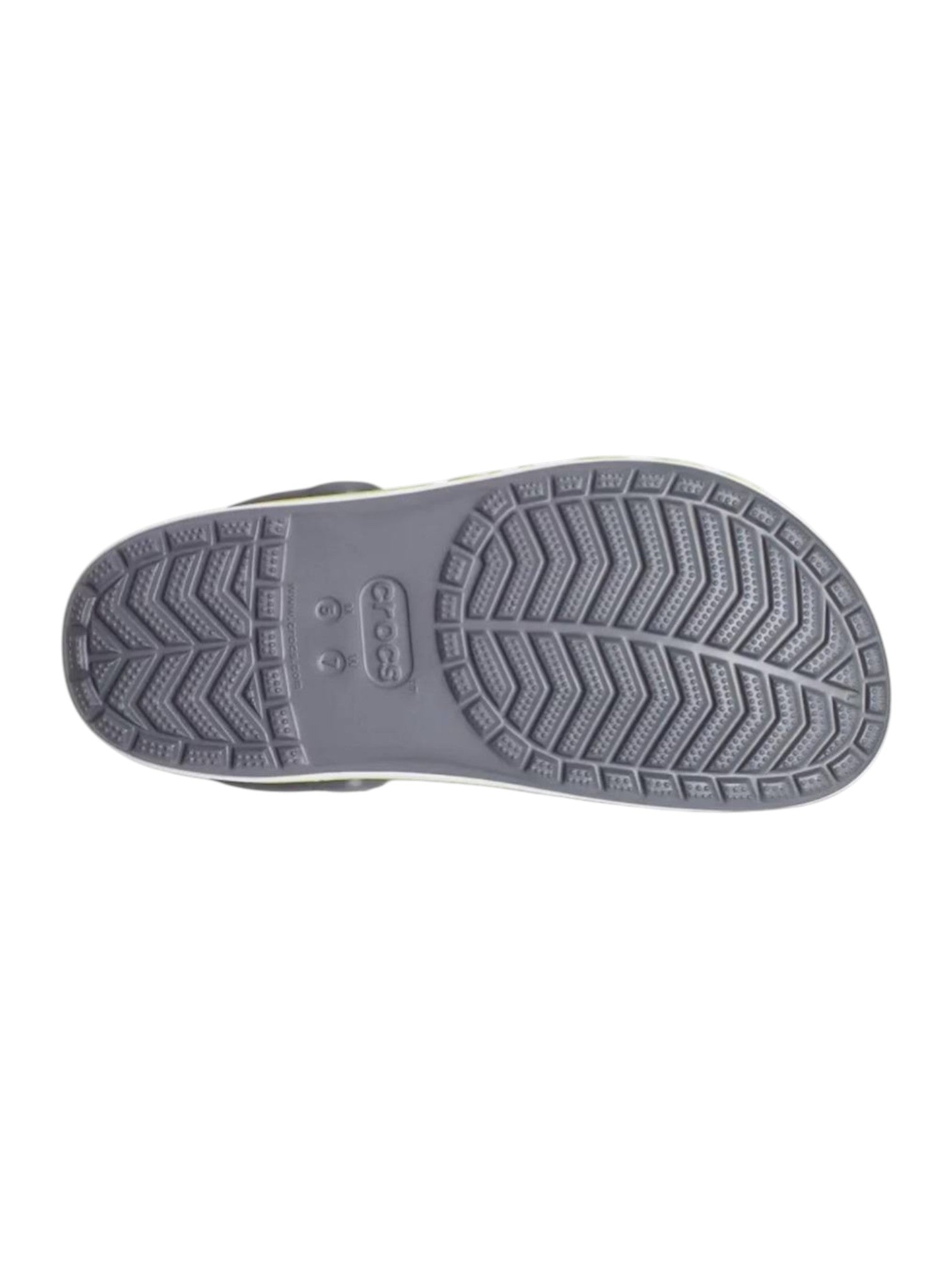 Gray sandal sole with textured pattern on a white background. Crocs, Monza Outlet, Monza Fashion, Shein Outlet 