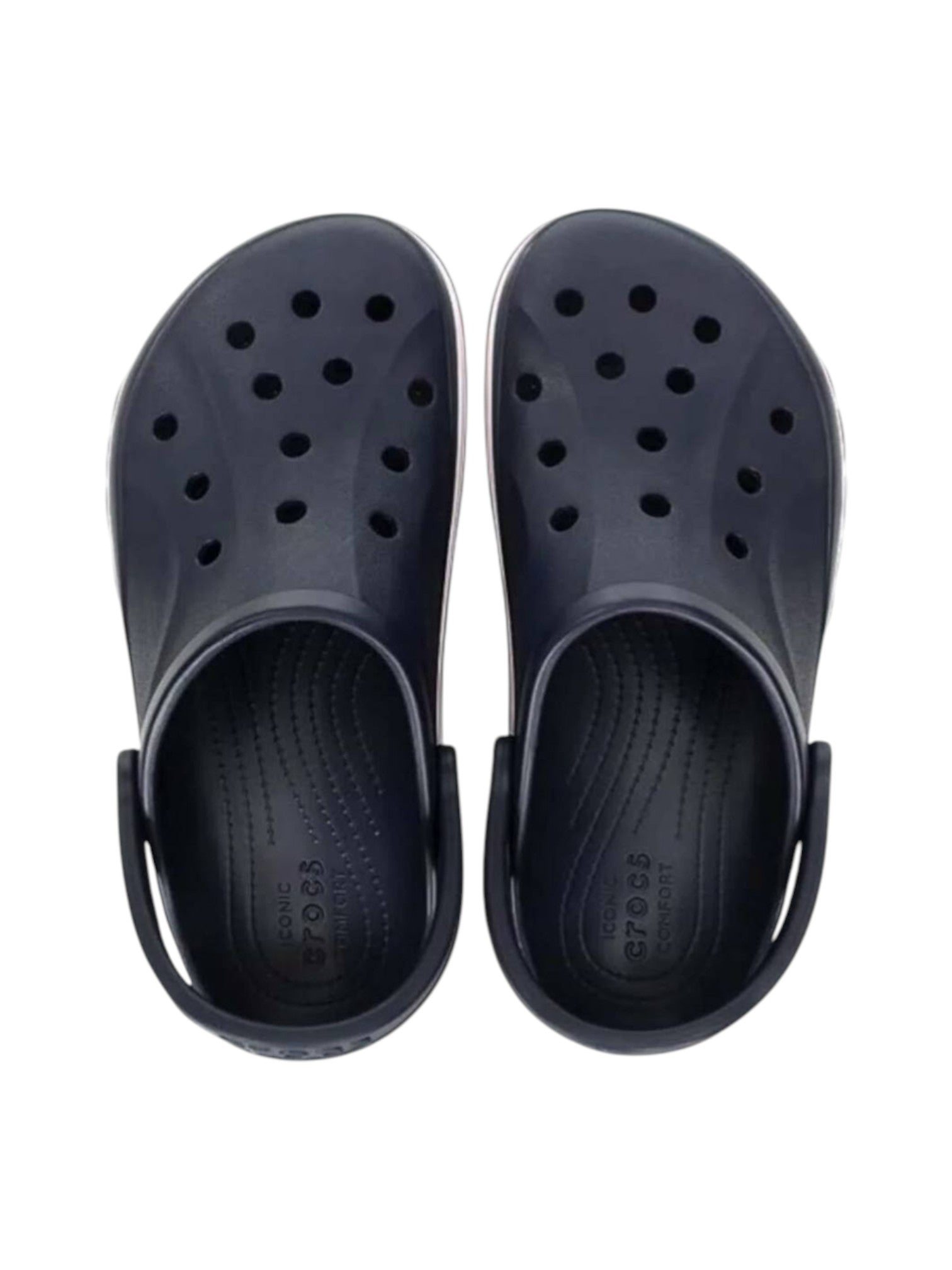 Pair of black clogs on a white background. Crocs, Monza Outlet, Monza Fashion, Shein Outlet 