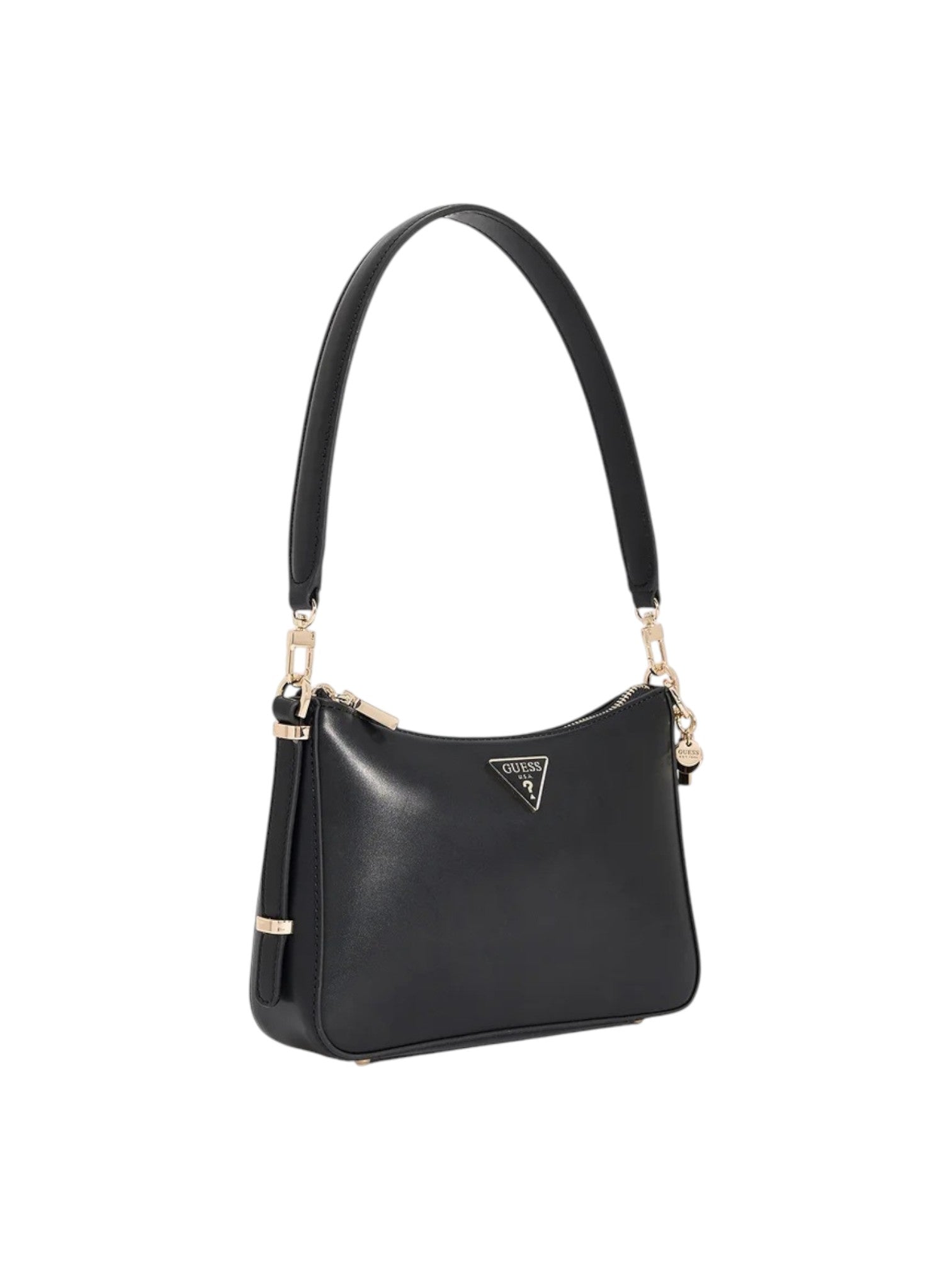 Black handbag with gold accents on a white background. Guess, Monza Outlet, Monza Fashion, Shein Outlet