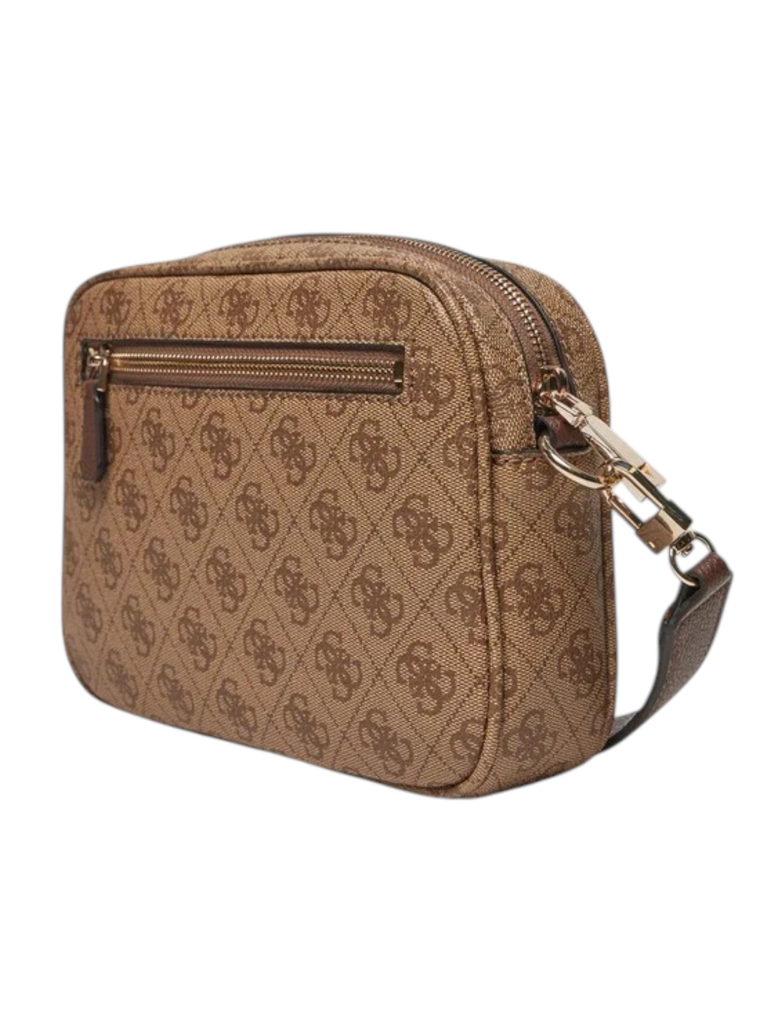 Brown patterned crossbody bag on a white background. Guess, Monza Outlet, Monza Fashion, Shein Outlet