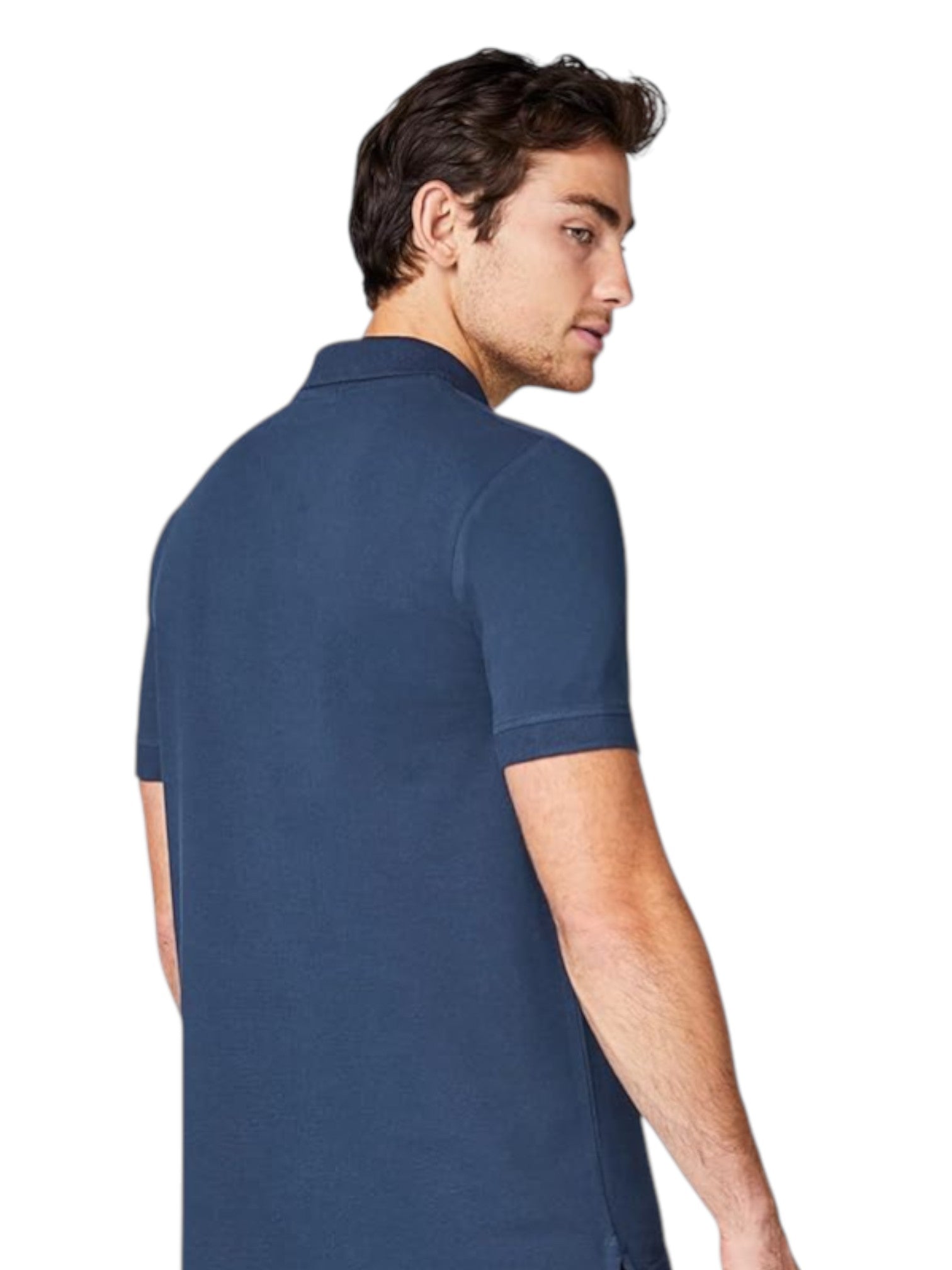 Man wearing a blue polo shirt on a white background. Kappa, Monza Outlet, Monza Fashion, Shein Outlet