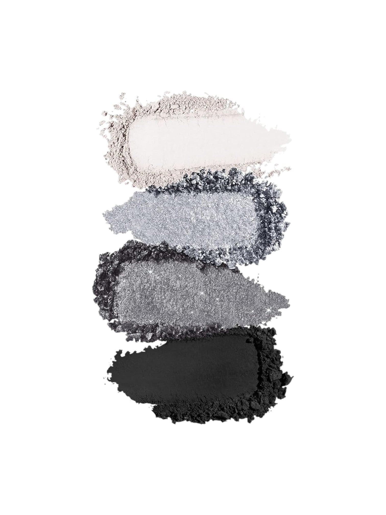 Set of four makeup shades in white, gray, black, and silver on a white background. Kiko Milano, Monza Outlet, Monza Fashion, Shein Outlet
