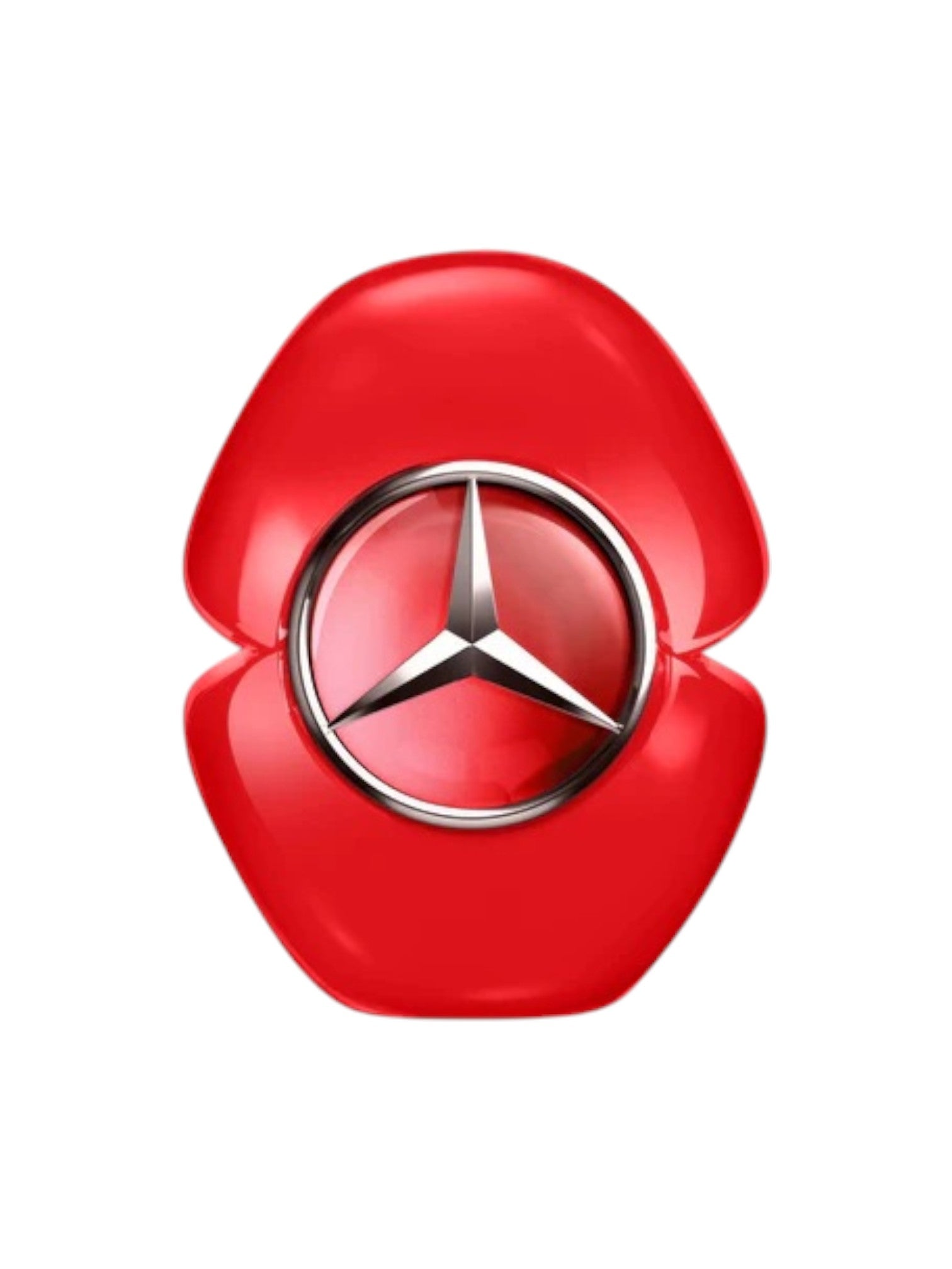 Red car emblem with Mercedes-Benz star on a white background. Mercedes-Benz, Monza Outlet, Monza Fashion, Shein Outlet