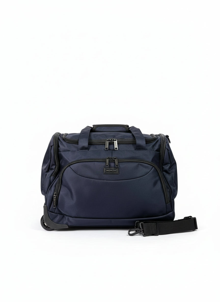 Navy blue duffel bag with wheels on a white background. Monza Italy, Monza Outlet, Monza Fashion, Shein Outlet 