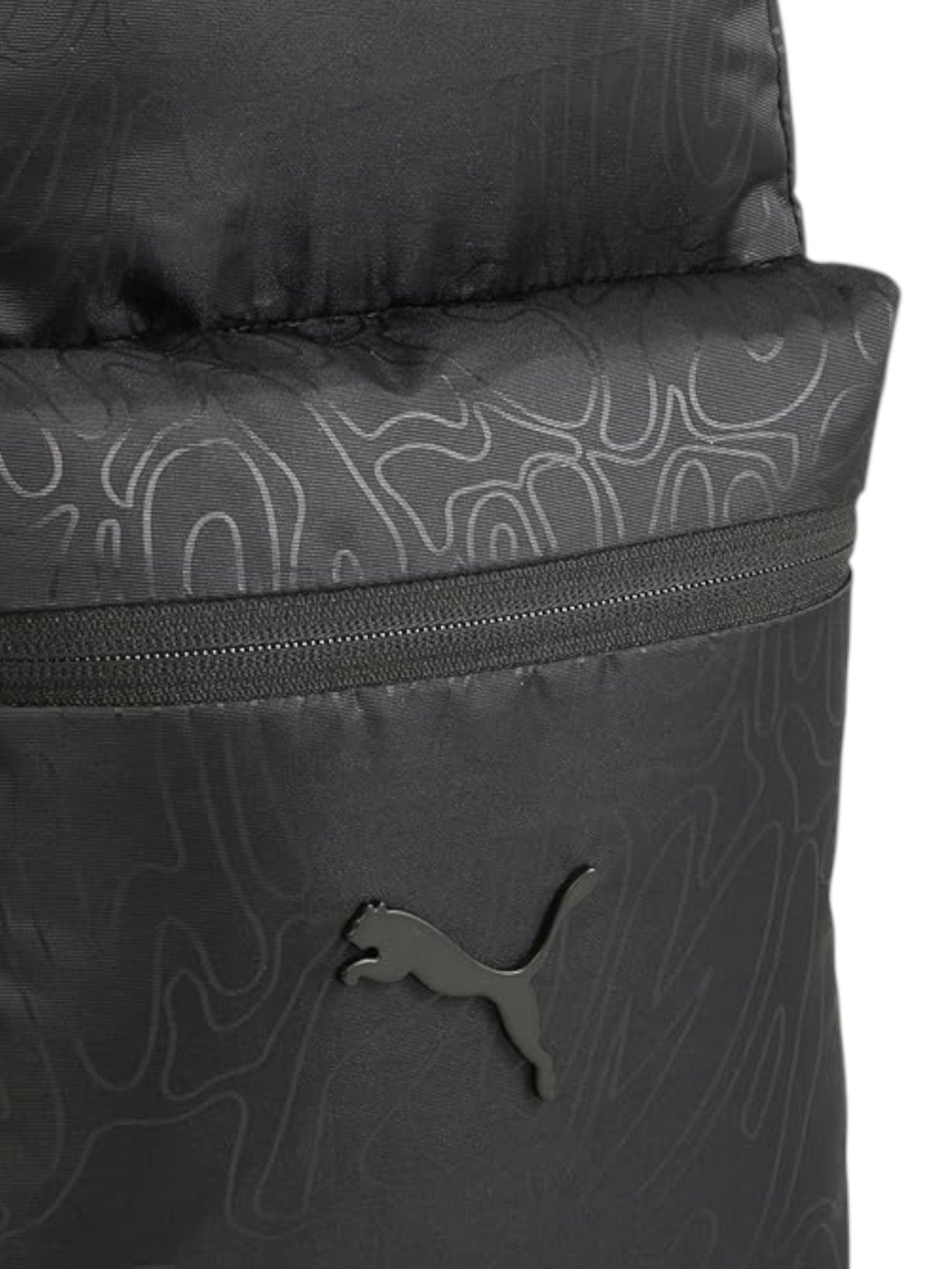 Close-up of a black Puma backpack with a logo on a white background. Puma, Monza Outlet, Monza Fashion, Shein Outlet
