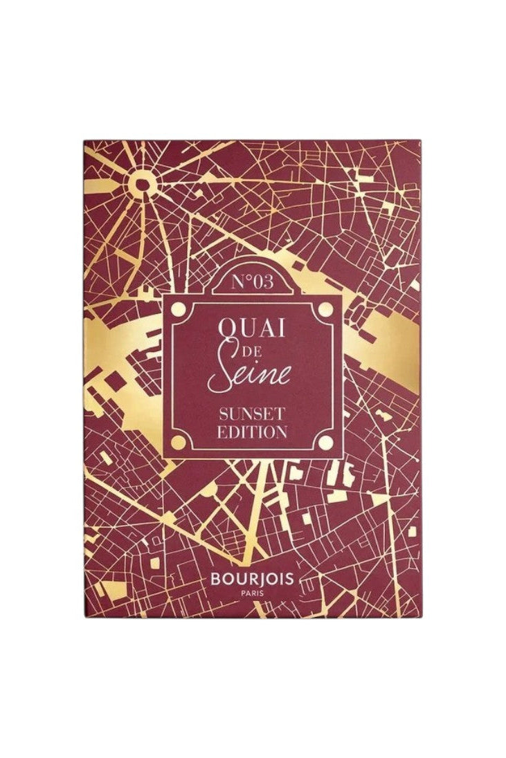Bourjois makeup product packaging with map design and Quai de Seine text on a white background Monza Outlet