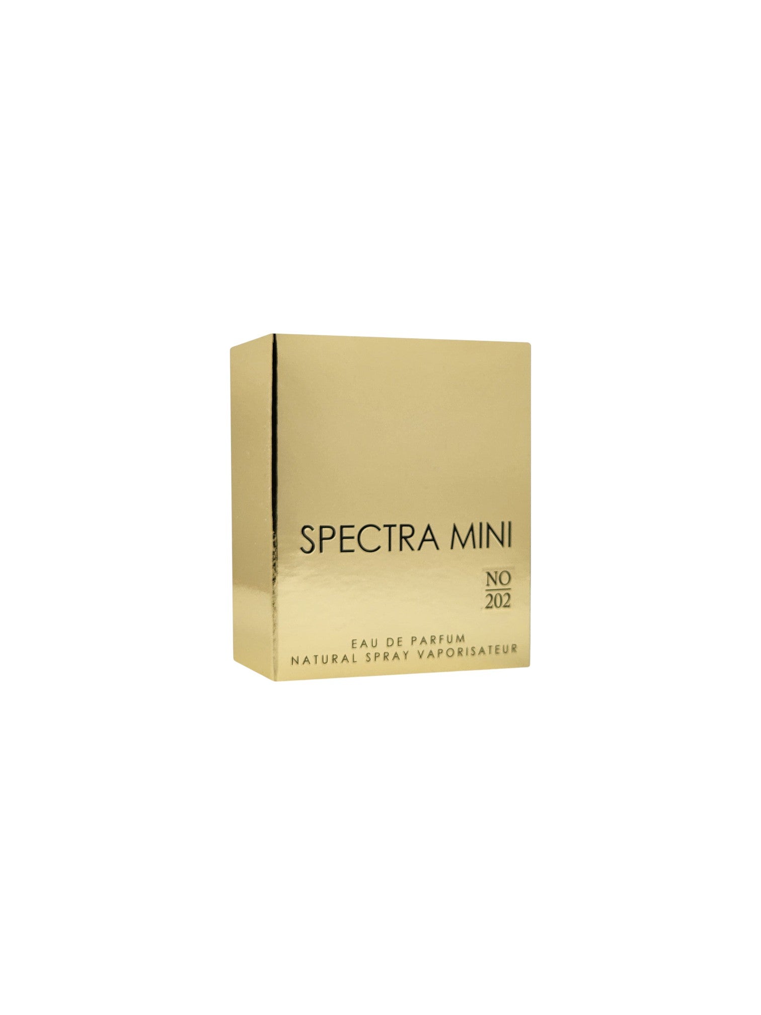Gold box of Spectra Mini Eau de Parfum on a white background. Spectra Mini, Monza Outlet, Monza Fashion, Shein Outlet