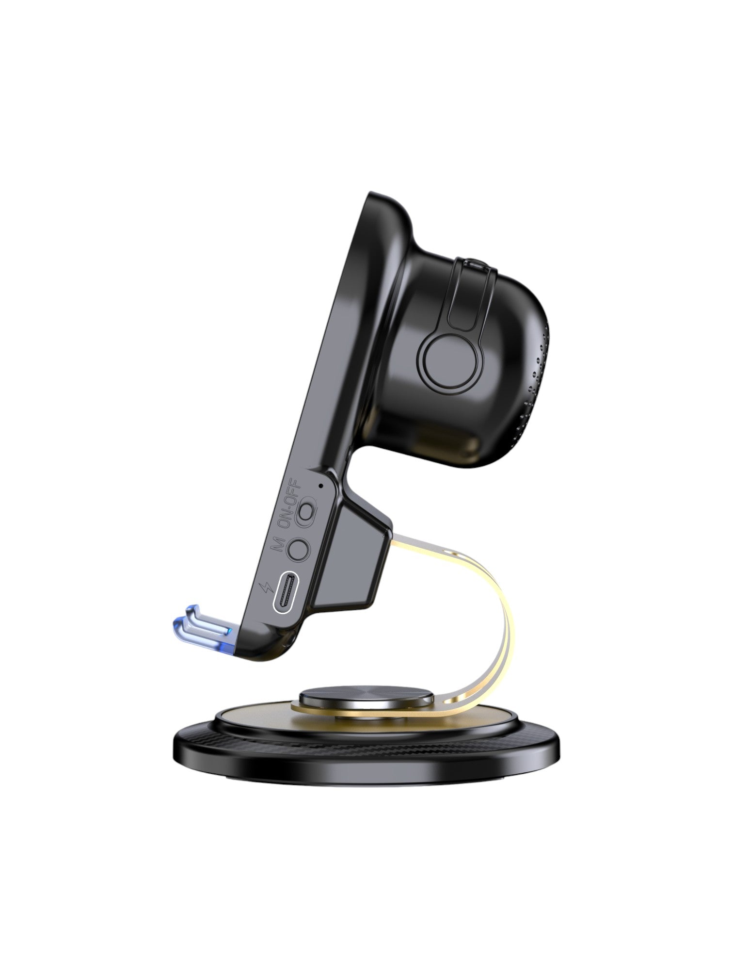 Black wireless earbud charging stand on a white background. Saafo, Monza Outlet, Monza Fashion, Shein Outlet