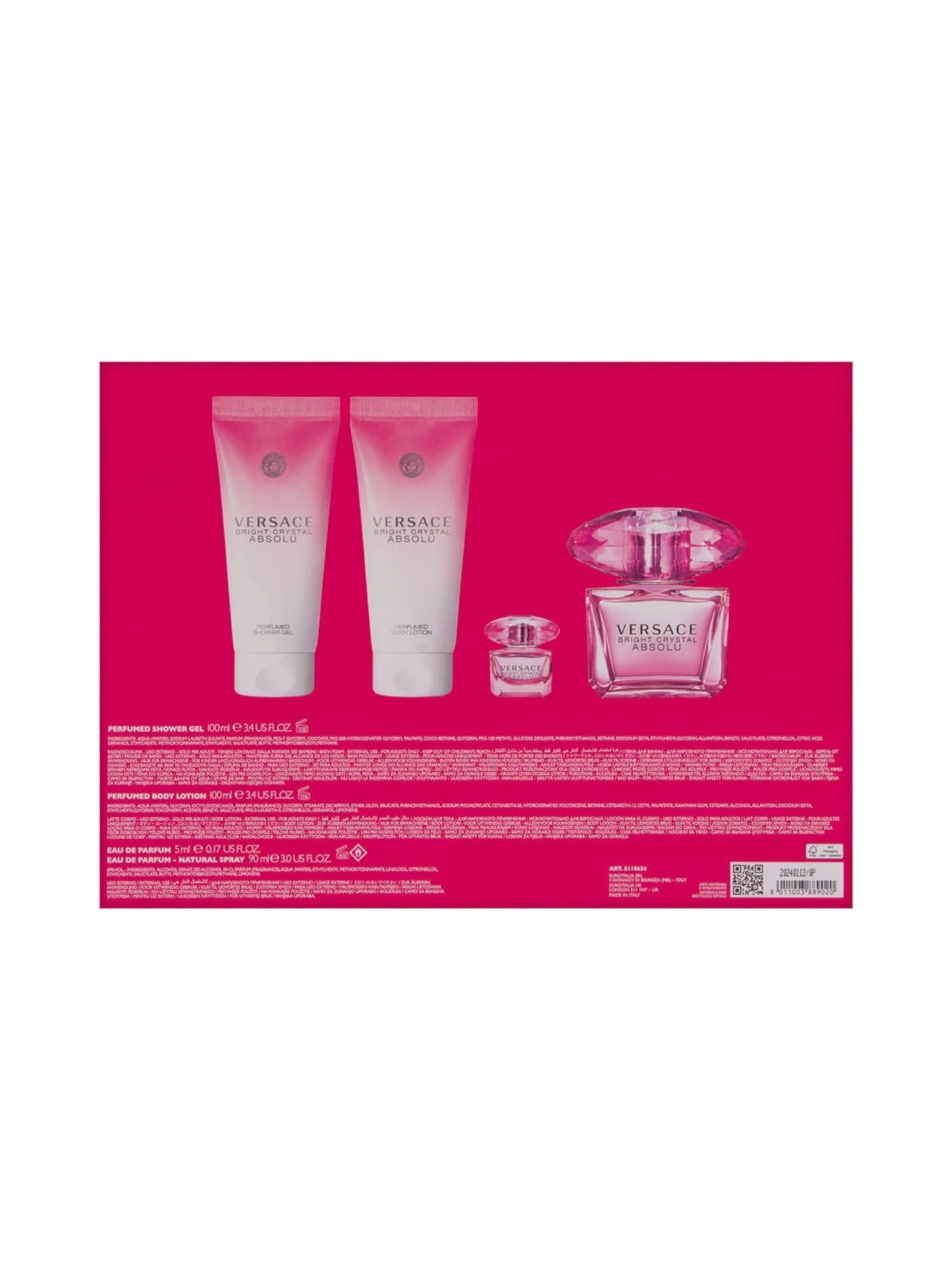 Versace perfume set on a pink background, Versace Bright Crystal Absolu, Monza Outlet, Monza Fashion, Shein Outlet