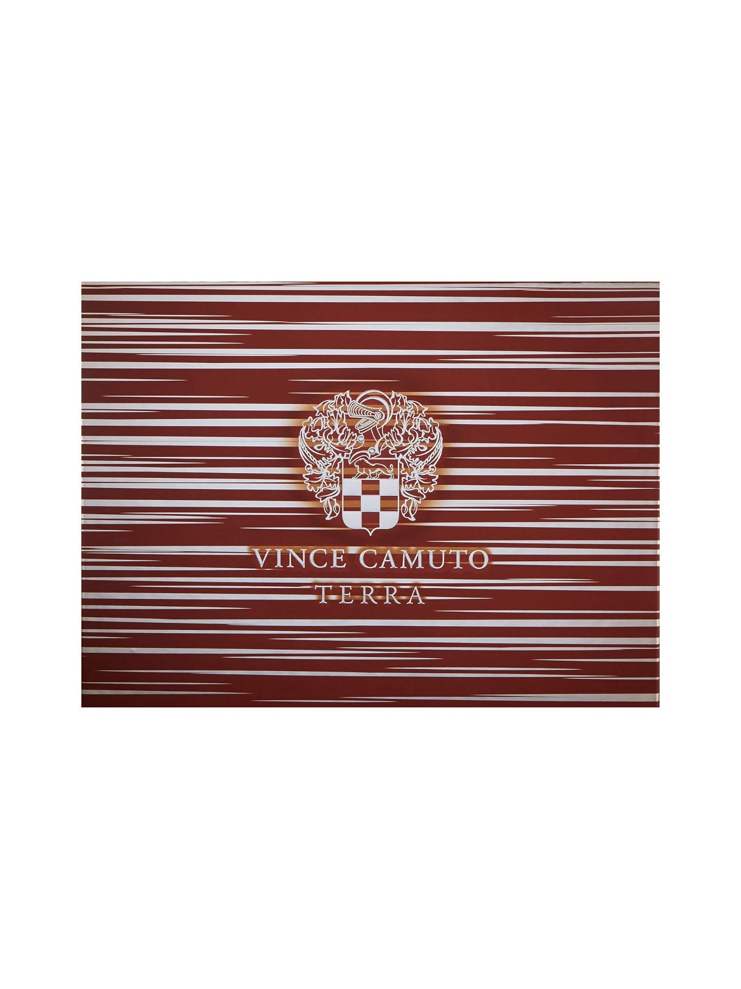 Vince Camuto Terra product packaging with striped design and logo on a white background. Vince Camuto Terra, Monza Outlet, Monza Fashion, Shein Outlet
