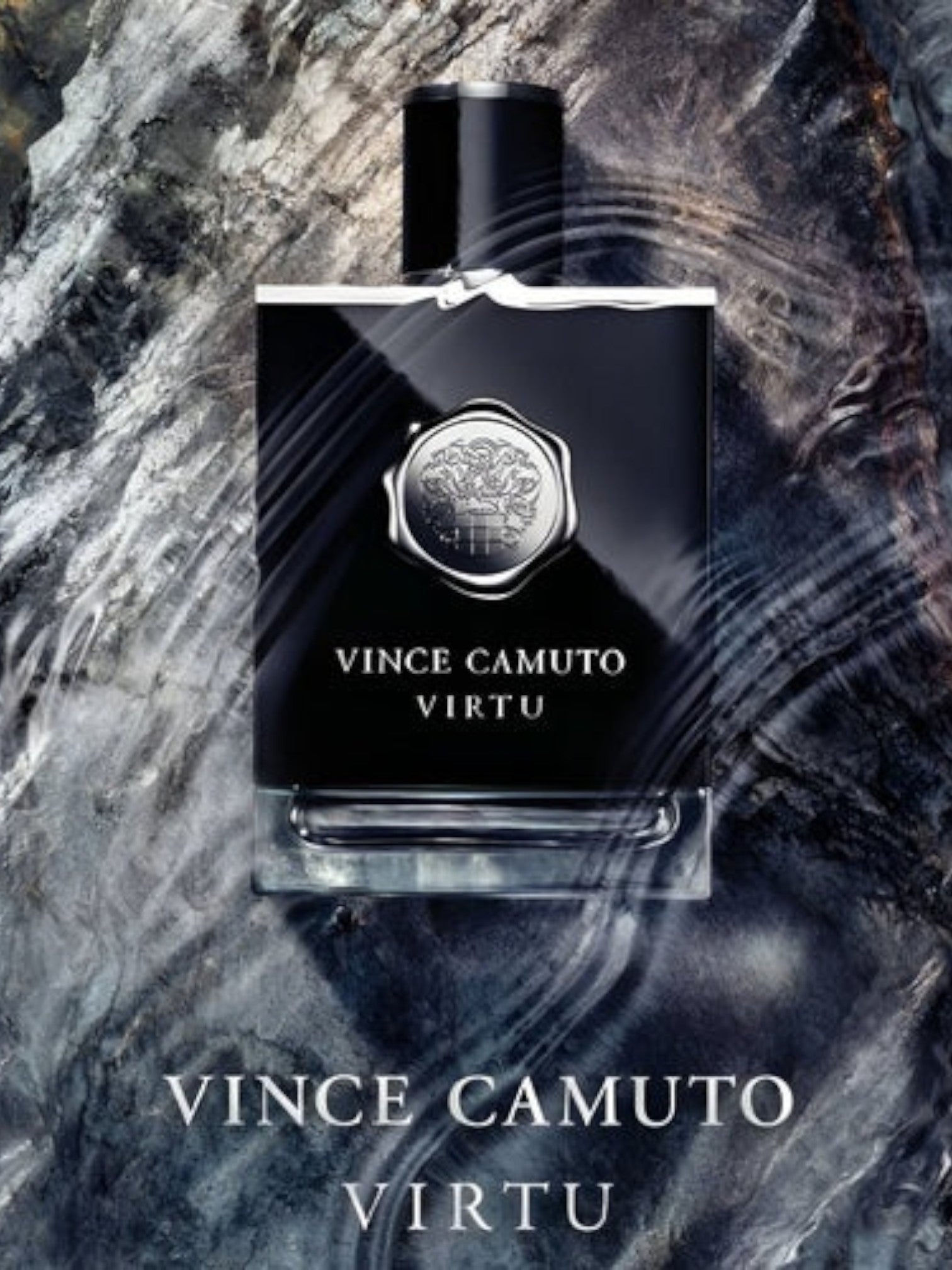 Vince Camuto Virtu perfume bottle on a textured marble background. Vince Camuto, Monza Outlet, Monza Fashion, Shein Outlet