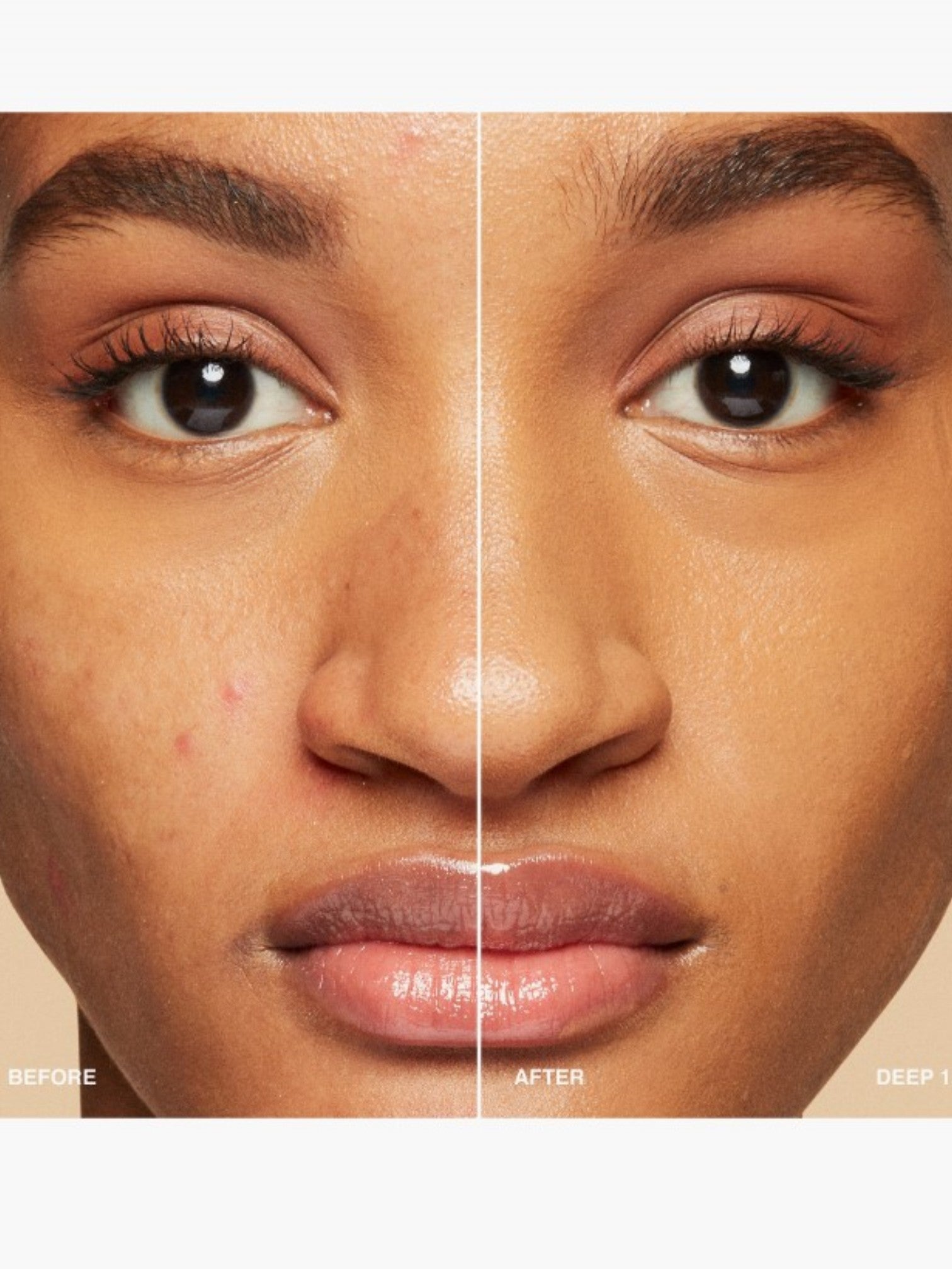 Before and after comparison of a cosmetic product application on a persons face. Bobbi Brown, Monza Outlet, Monza Fashion, Shein Outlet