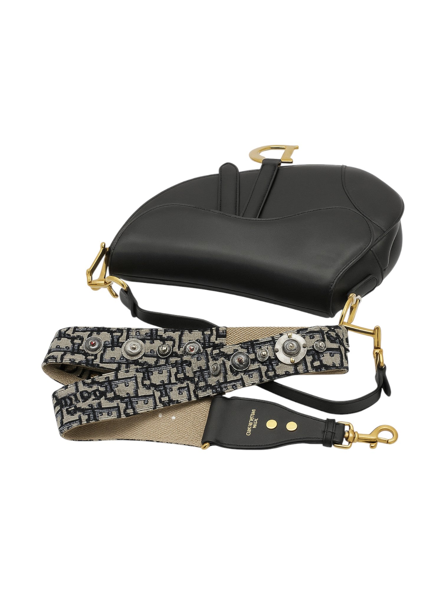 Black handbag with a patterned strap on a white background monza outlet, Shein outlet, monza fashion