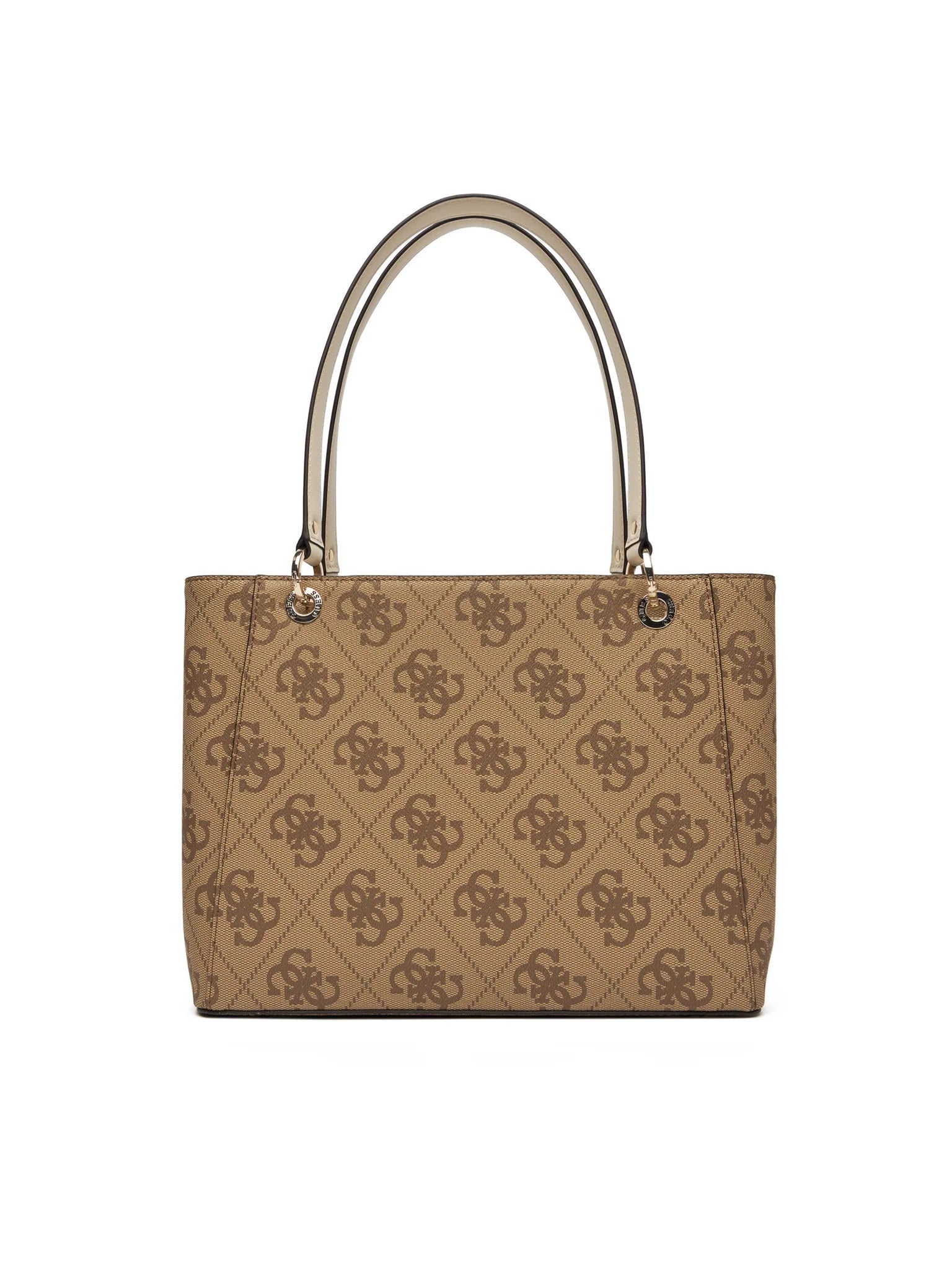 Beige handbag with a pattern on a white background. Guess, Monza Outlet, Monza Fashion, Shein Outlet