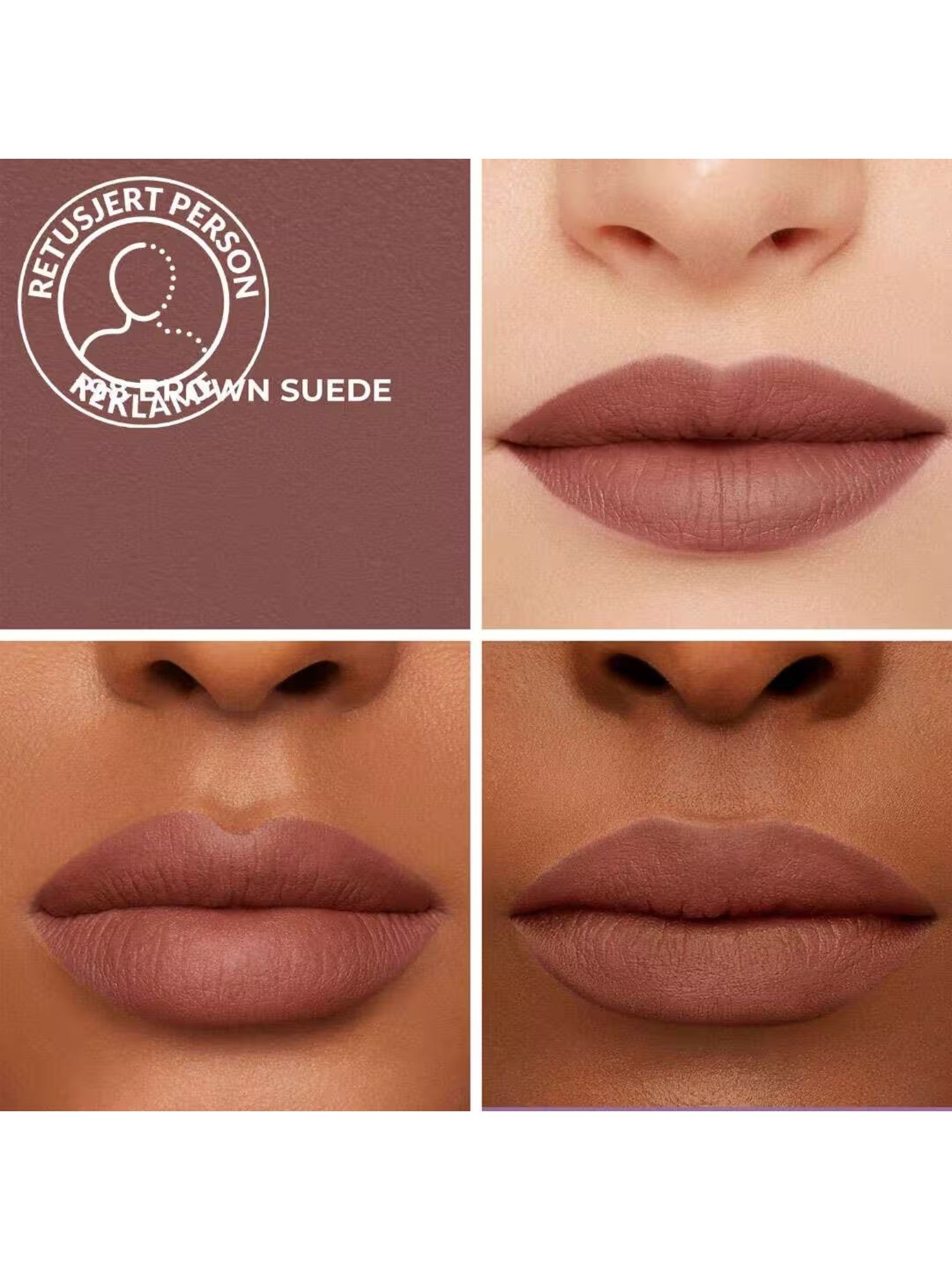 Lipstick shade swatch with a model wearing the color on a white background. laura_mercier, Monza Outlet, Monza Fashion, Shein Outlet